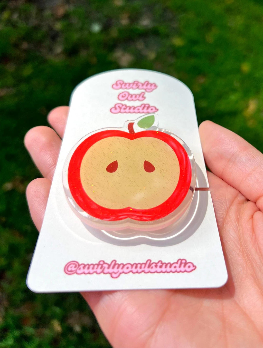 Red Apple Glittery Magnetic Kindle Grip - Acrylic Glitter Phone Grip- Phone Stand for IPhones, Androids, E-readers