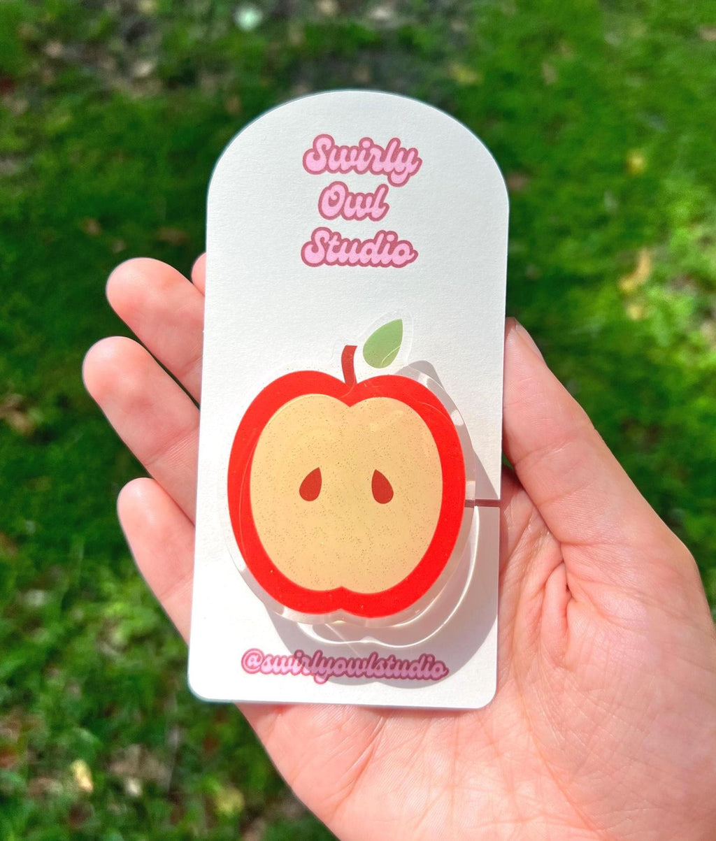 Red Apple Glittery Magnetic Kindle Grip - Acrylic Glitter Phone Grip- Phone Stand for IPhones, Androids, E-readers