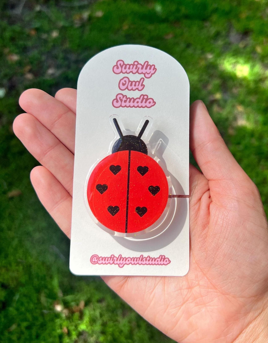 Ladybug Magnetic Glitter Kindle Grip - Cute E-Reader Accessory, Bookish Gift for Readers, Whimsigoth Kindle Pop Socket Alternative