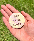 Iced Latte Lover Button Pin – 2.25" Cute Coffee Polka Dot Badge, Aesthetic Kawaii Backpack Pin, Cafe and Drink Accessories, Y2K Indie Gift