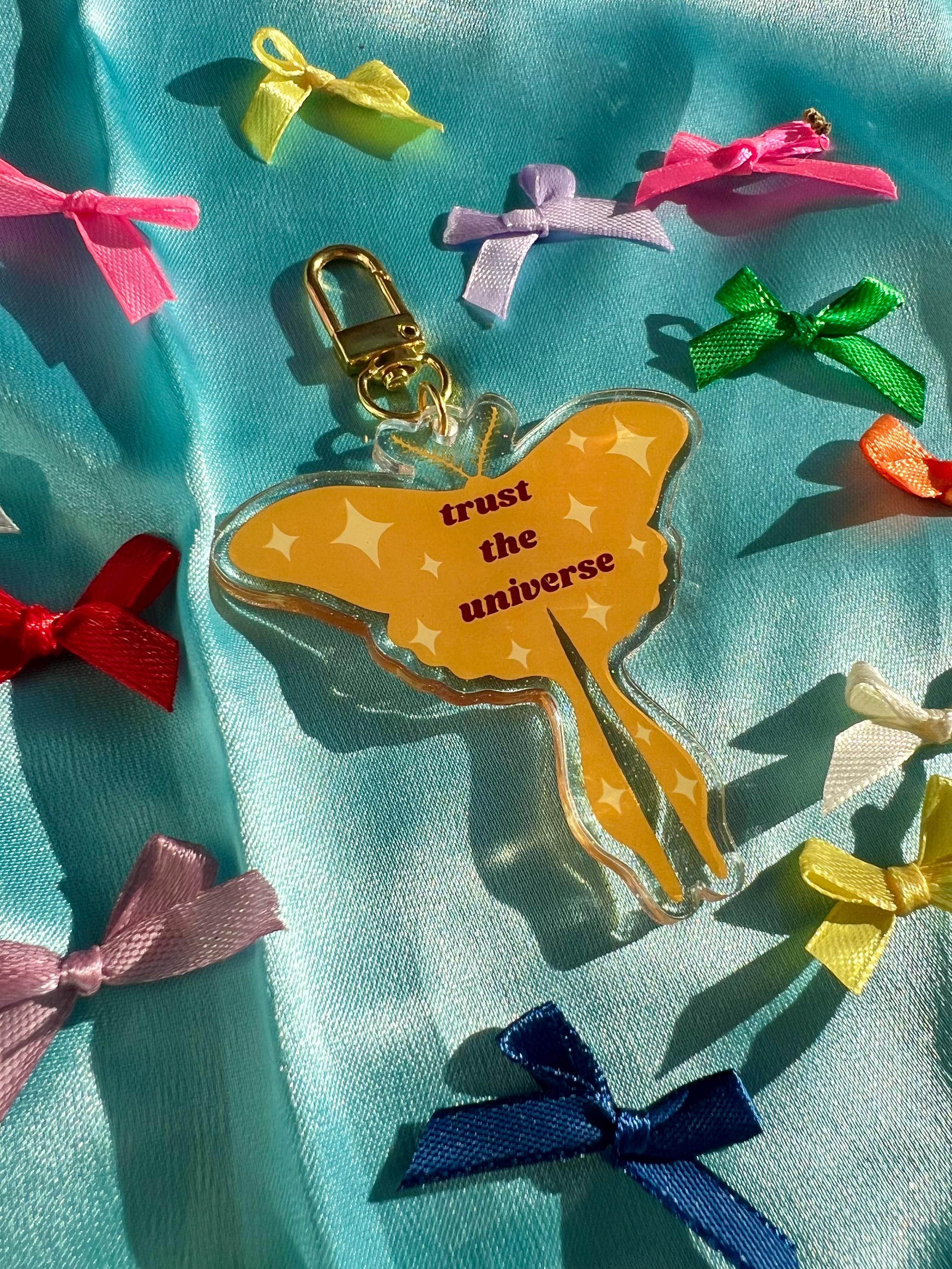 Luna Moth Acrylic Bag Charm – Trust the Universe Keychain, Celestial Purse Accessory