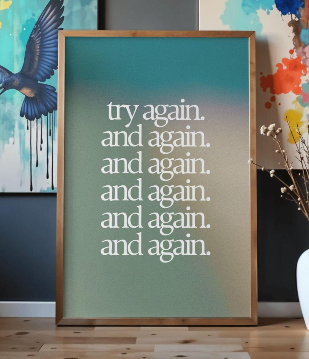 Try Again Print, Minimalist Typography Art (Digital Download)