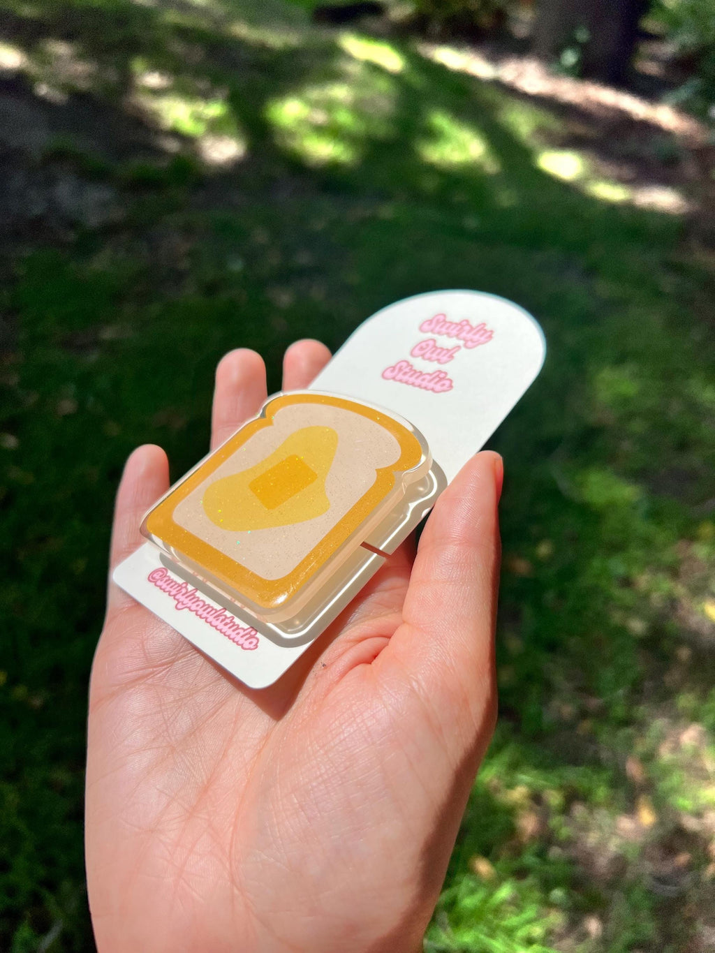 Buttered Toast Glitter Kindle/E-Reader Magnetic Grip - Cute Acrylic Phone Stand - Kawaii Food Phone Holder Gift for Bookish Lovers