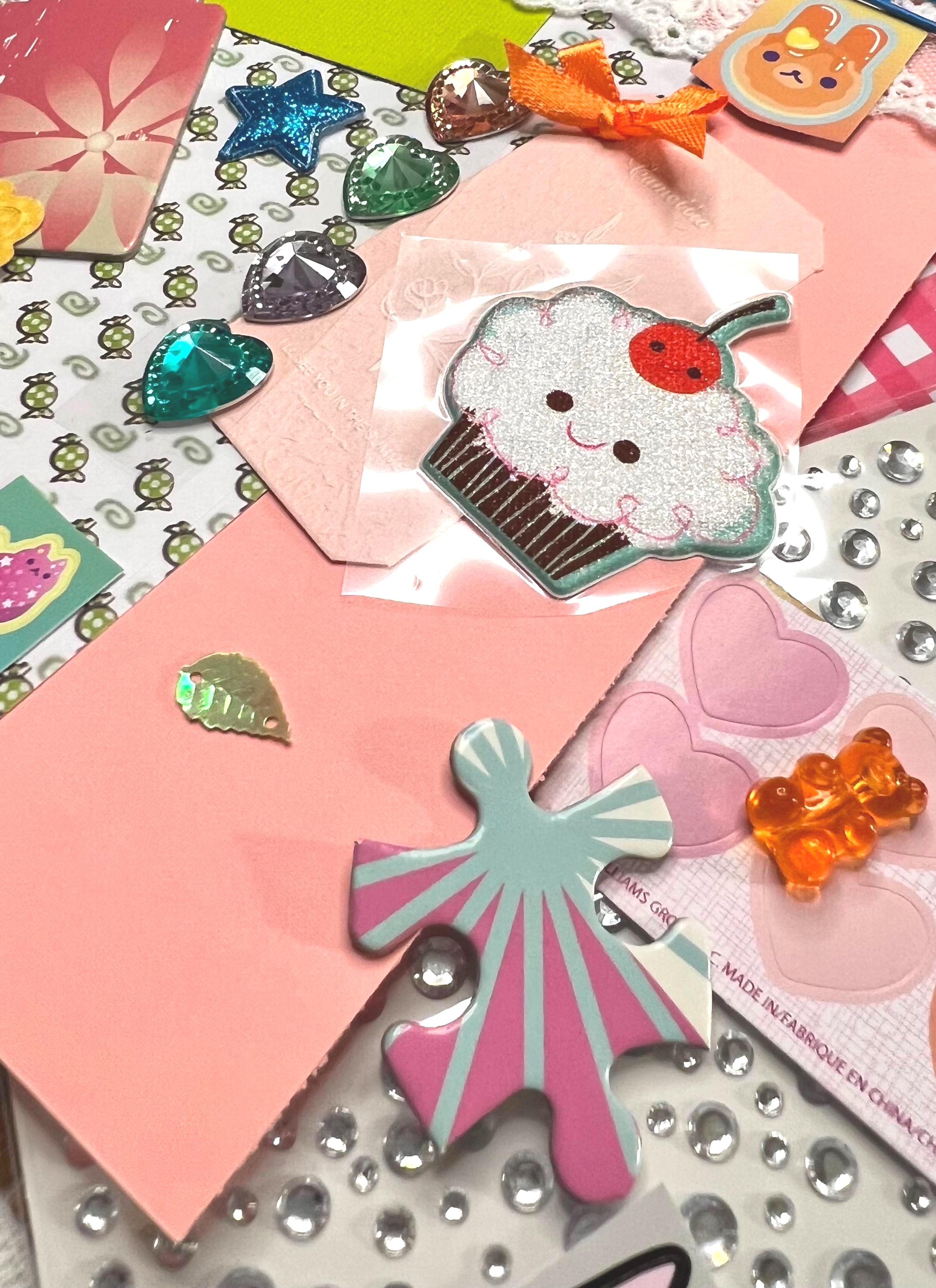 Kawaii Junk Journal Kit, Pastel Stationery, Stickers, Rhinestone Sheet