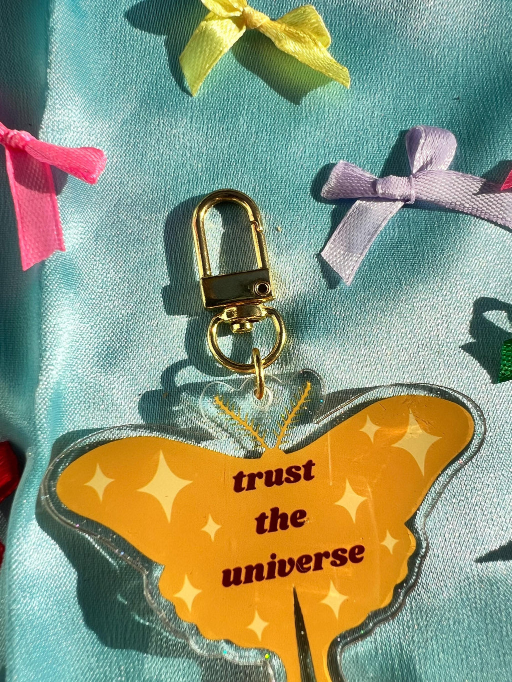 Luna Moth Acrylic Bag Charm – Trust the Universe Keychain, Celestial Purse Accessory