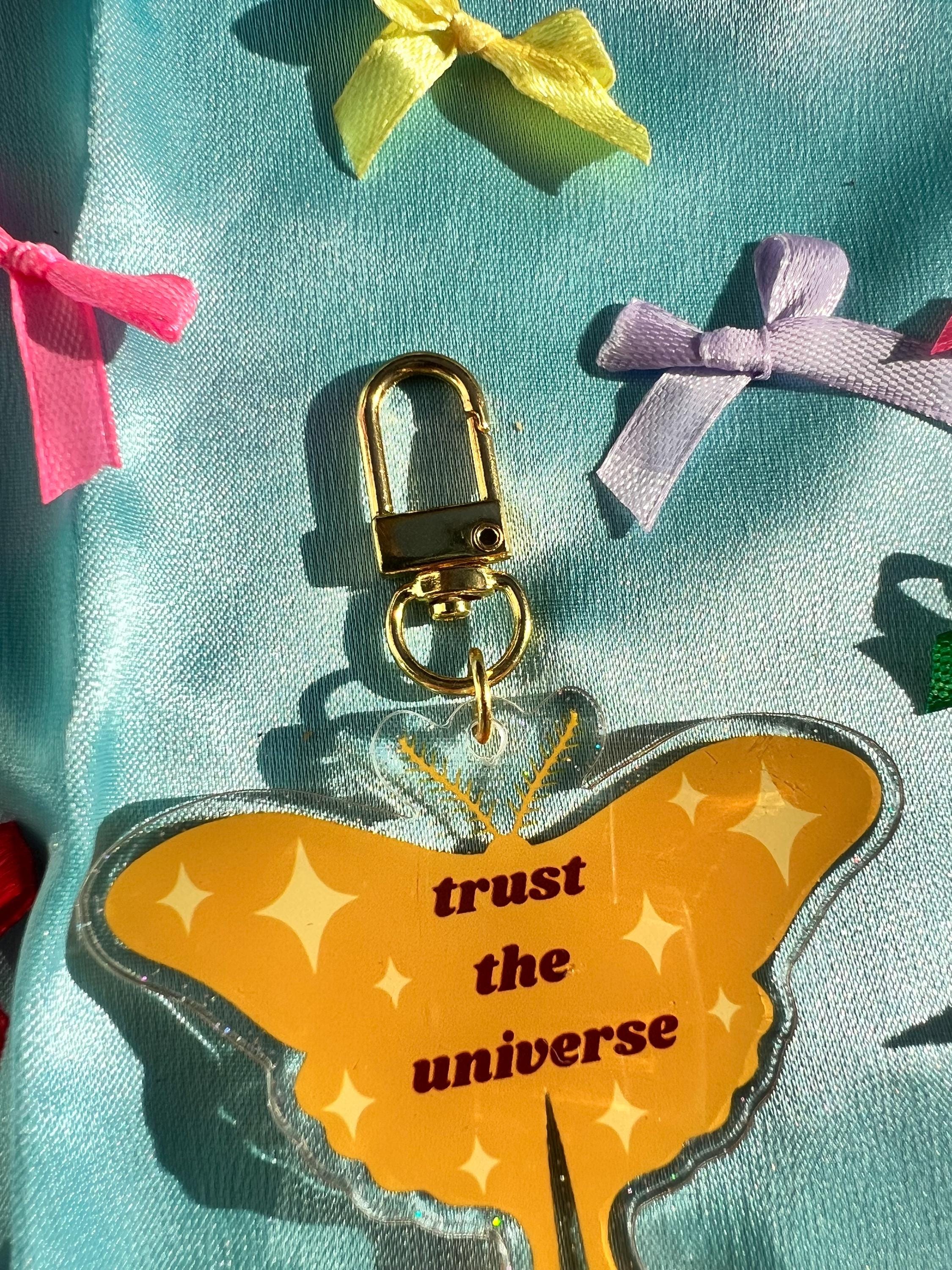 Luna Moth Acrylic Bag Charm – Trust the Universe Keychain, Celestial Purse Accessory