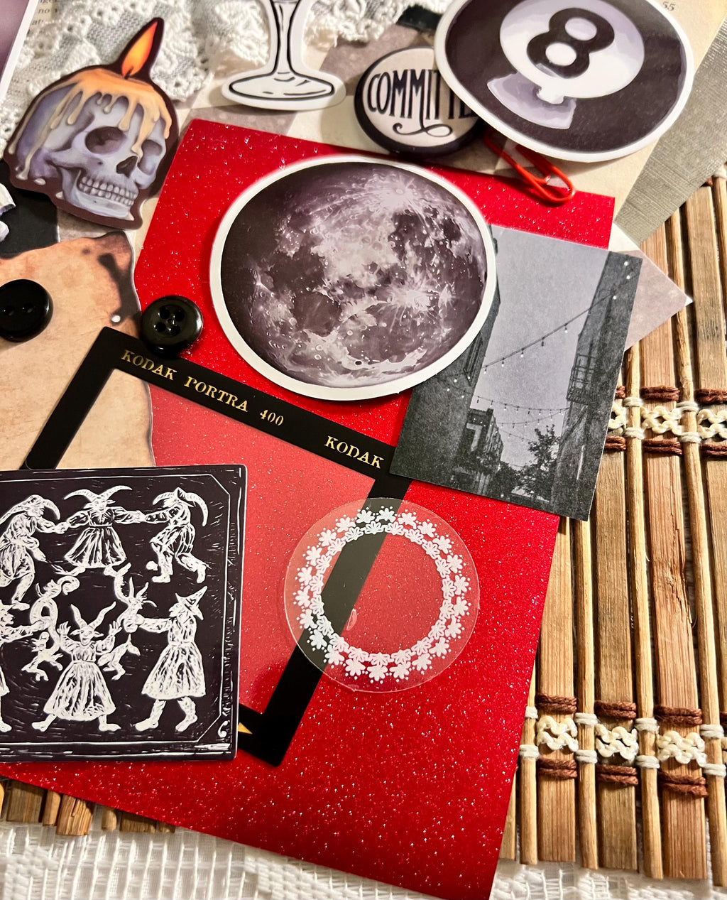 Dark Goth Grunge Journal Kit | Vintage Ephemera, Stickers, Lace, Buttons (Scrapbooking Collage)