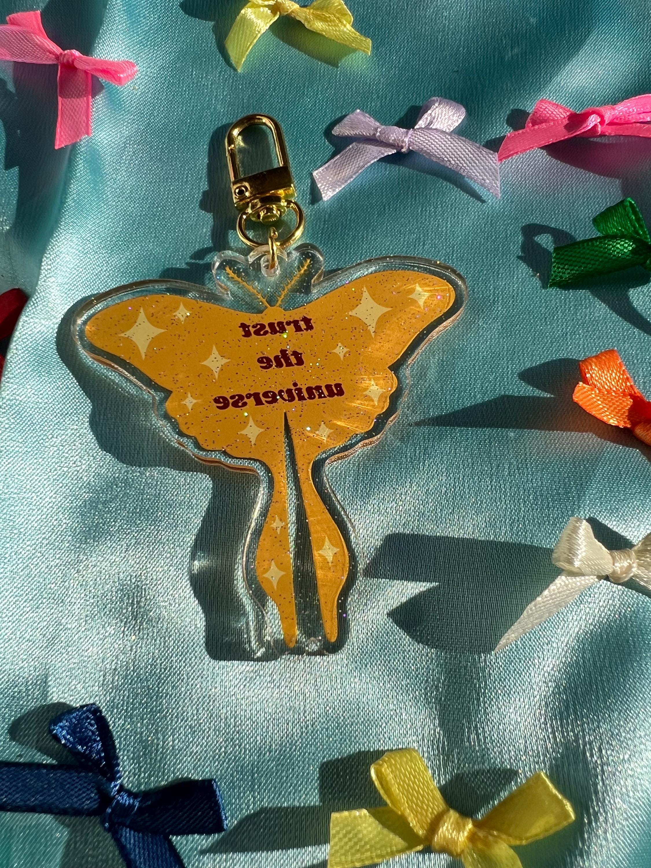 Luna Moth Acrylic Bag Charm – Trust the Universe Keychain, Celestial Purse Accessory