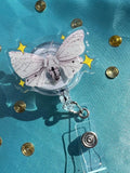 Whimsigoth Moth Badge Reel | Watercolor Insect ID Holder, Glitter Epoxy Lanyard Clip