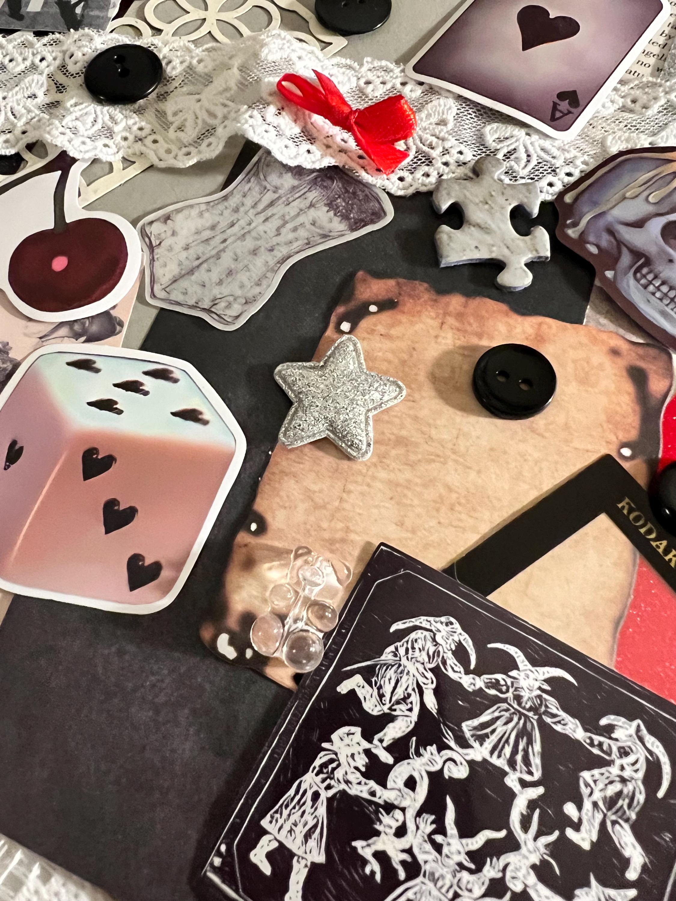 Dark Goth Grunge Journal Kit | Vintage Ephemera, Stickers, Lace, Buttons (Scrapbooking Collage)