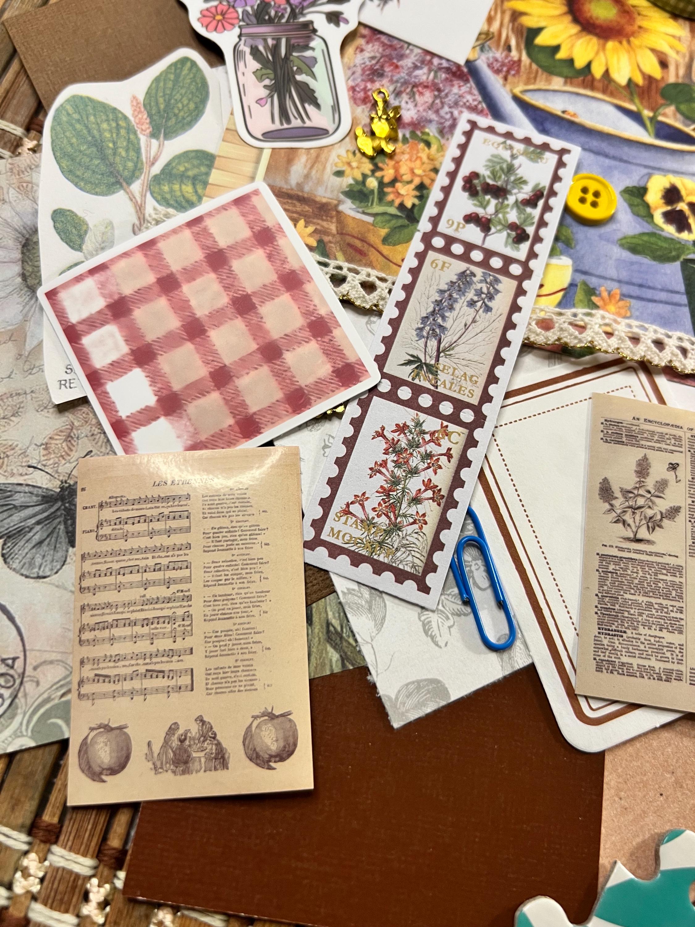 Grandmacore Junk Journal Kit – Vintage Botanical Ephemera, Cottagecore Scrapbook