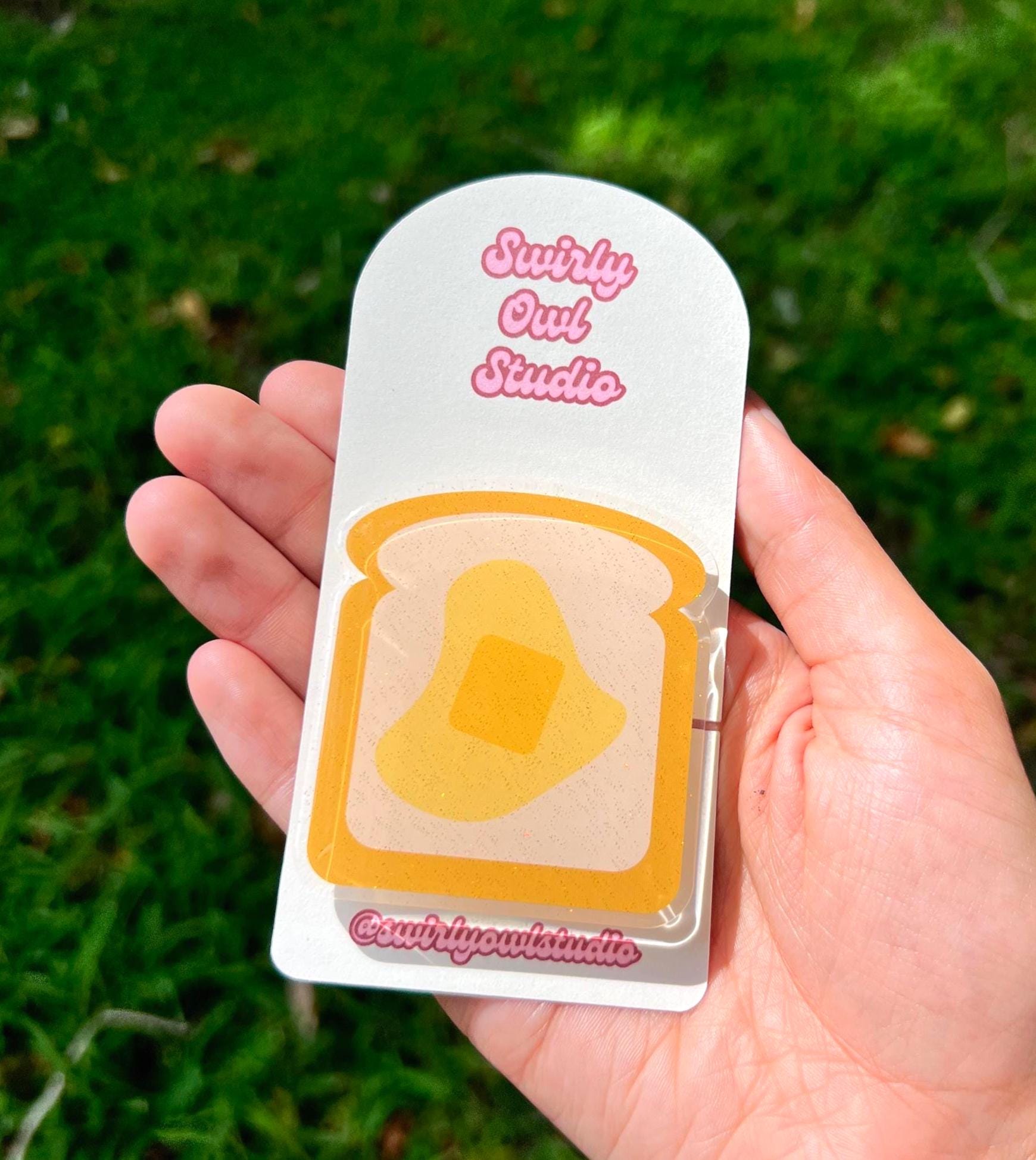 Buttered Toast Glitter Kindle/E-Reader Magnetic Grip - Cute Acrylic Phone Stand - Kawaii Food Phone Holder Gift for Bookish Lovers