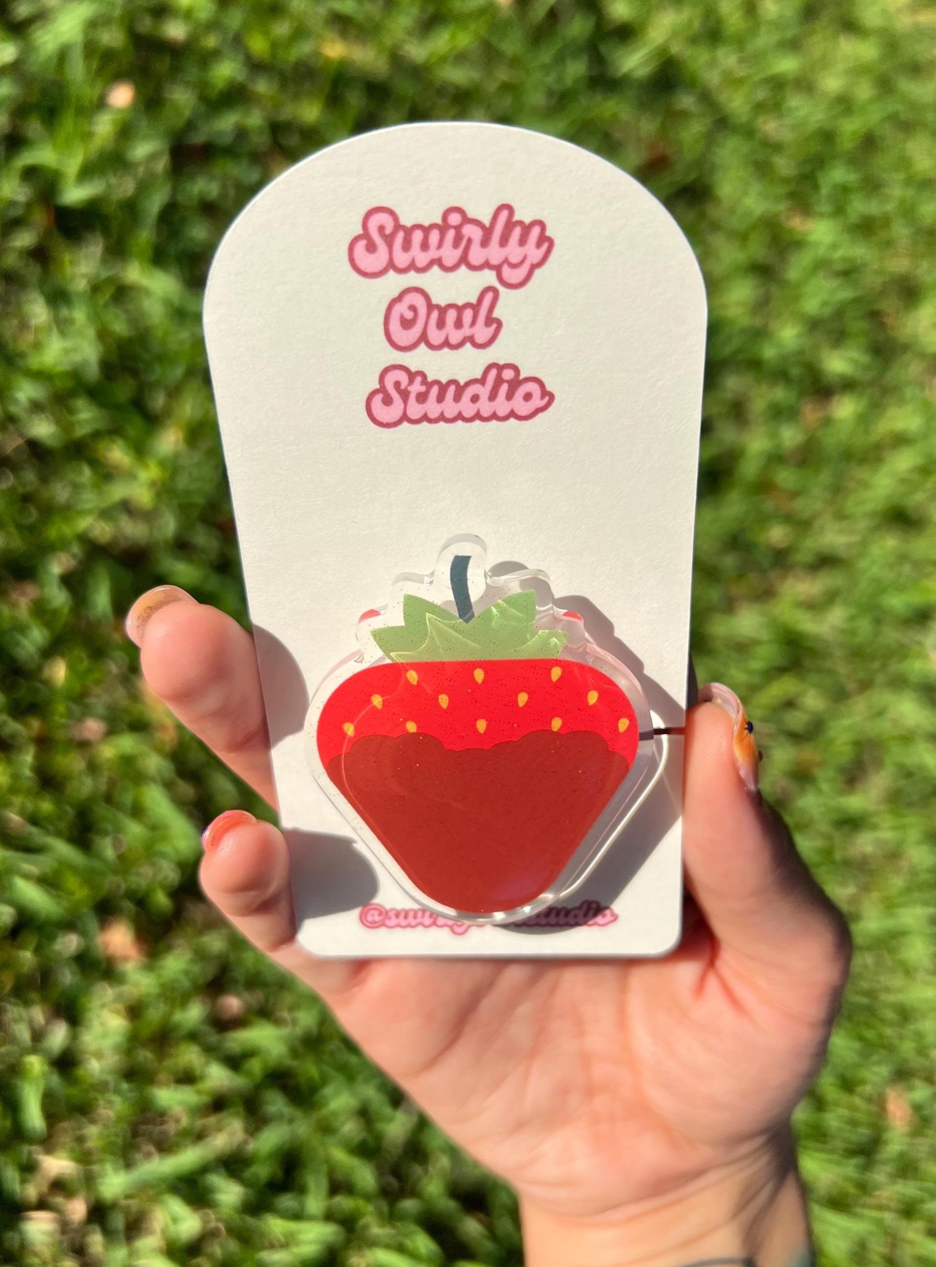 Chocolate Covered Strawberry Magnetic Kindle Grip, Glitter Strawberry Phone Holder, Cute E-Reader Accessory, Bookish Glittery Phone Grip