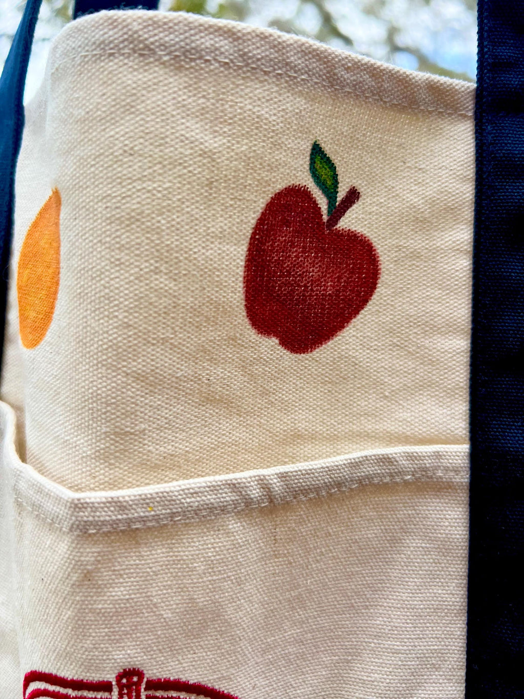 Hand Painted Fruit Tote Bag, Upcycled Trader Joes Canvas Bag, Colorful Fruit Aesthetic Grocery Bag, One of a Kind Reusable Bag, Gift for Her