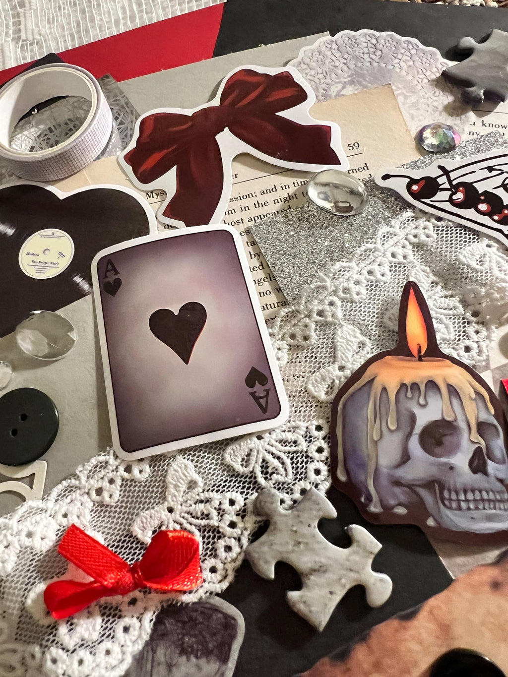 Dark Goth Grunge Journal Kit | Vintage Ephemera, Stickers, Lace, Buttons (Scrapbooking Collage)