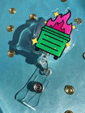 Dumpster Fire Badge Reel | Glitter Epoxy ID Clip | Chaotic Office Lanyard Humor