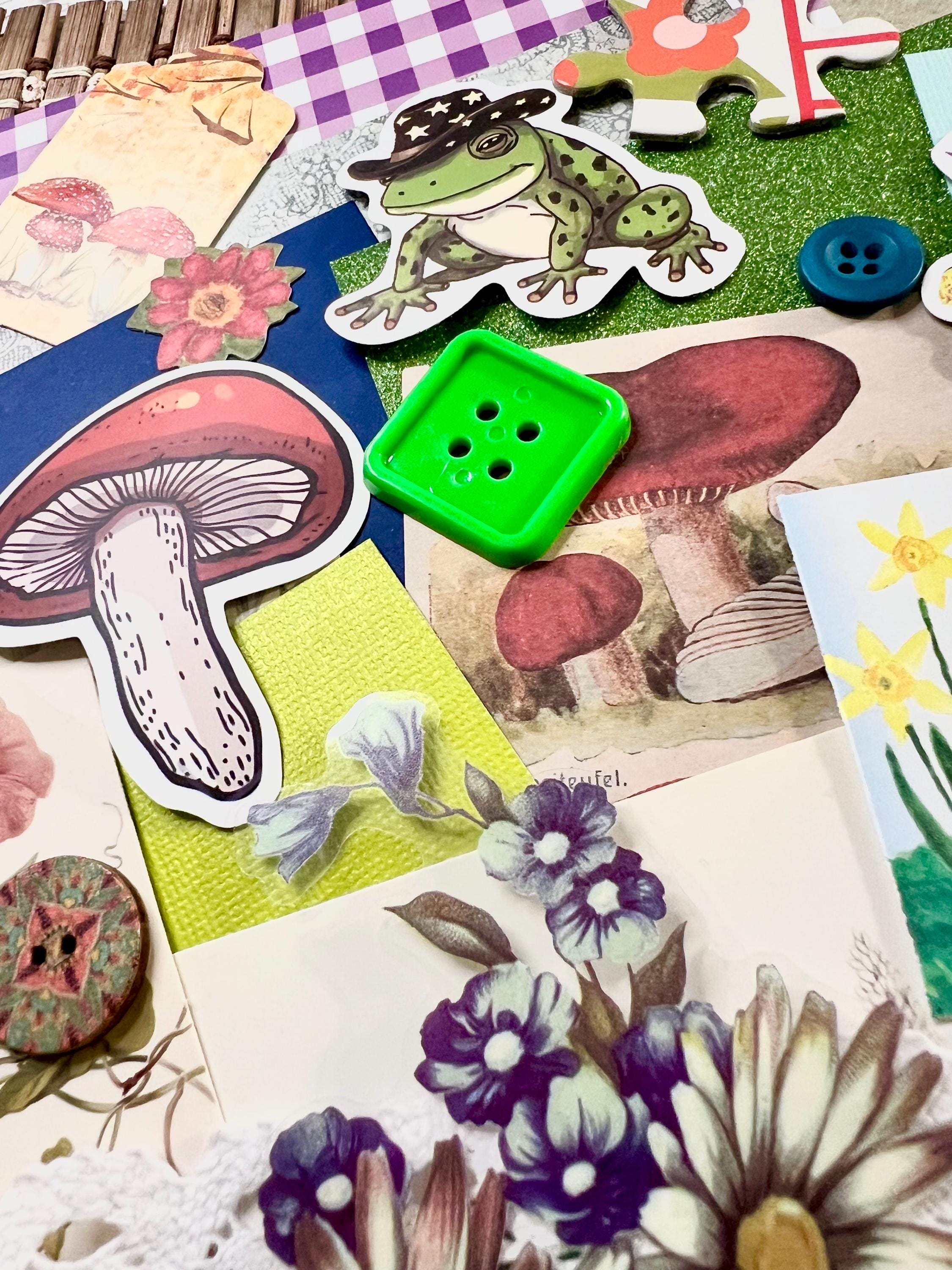 Cottagecore Junk Journal Kit, Frog Mushroom Ephemera, Scrapbook Supplies