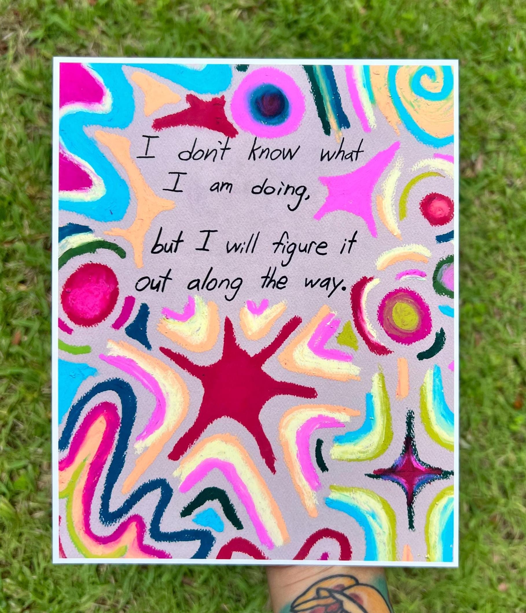 Cute Motivational Oil Pastel 8 x 10 Art Print on 100% Cotton Fine Art Paper, Inspirational Quote, Colorful Poster, Office Dopamine Decor