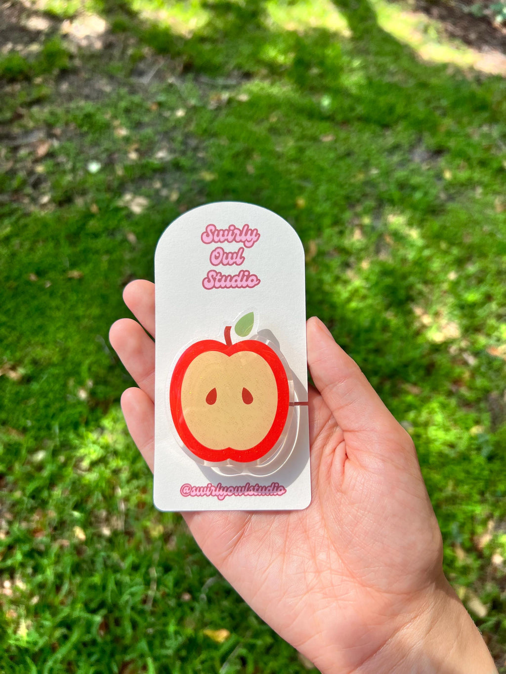 Red Apple Glittery Magnetic Kindle Grip - Acrylic Glitter Phone Grip- Phone Stand for IPhones, Androids, E-readers