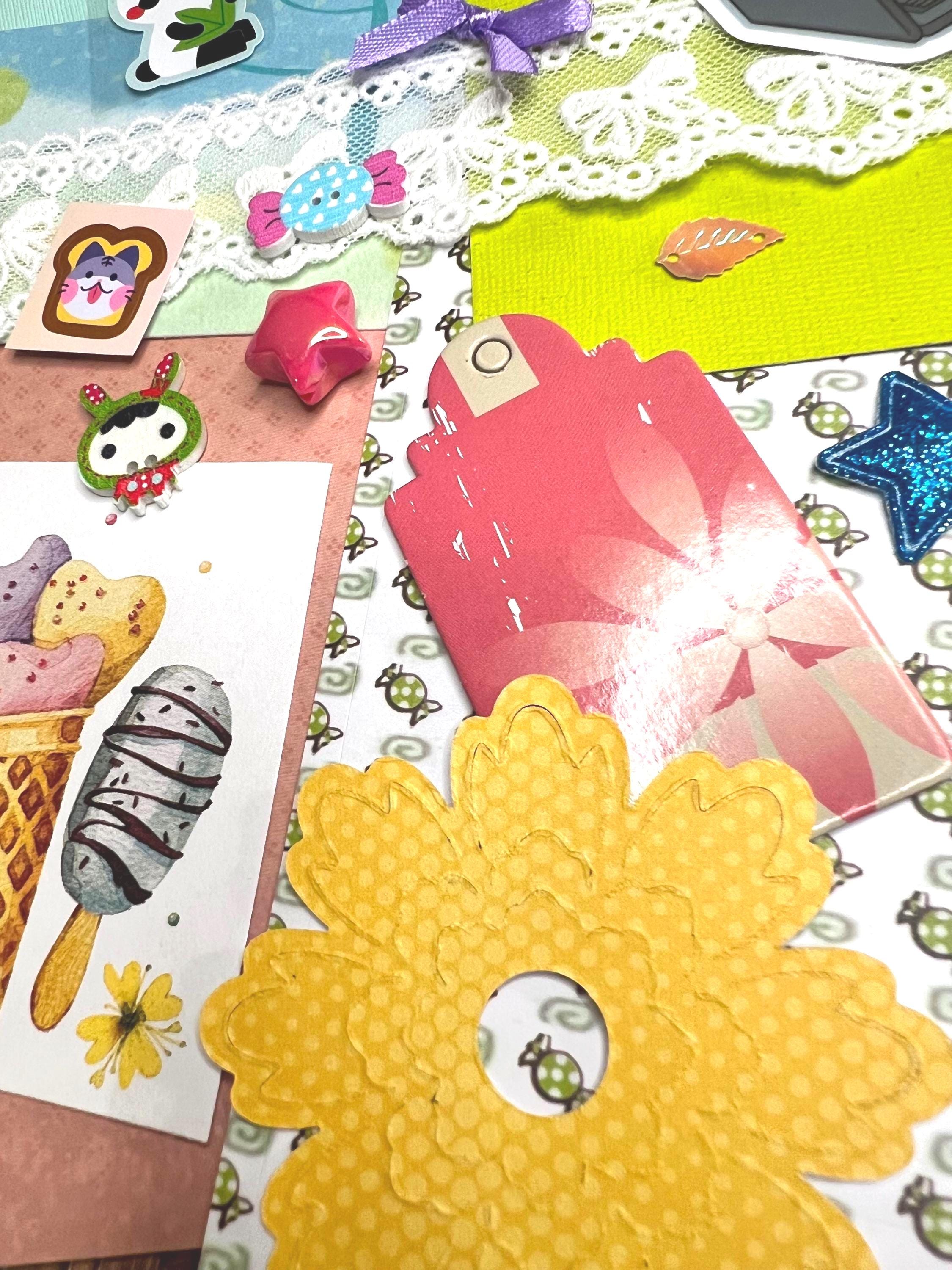 Kawaii Junk Journal Kit, Pastel Stationery, Stickers, Rhinestone Sheet