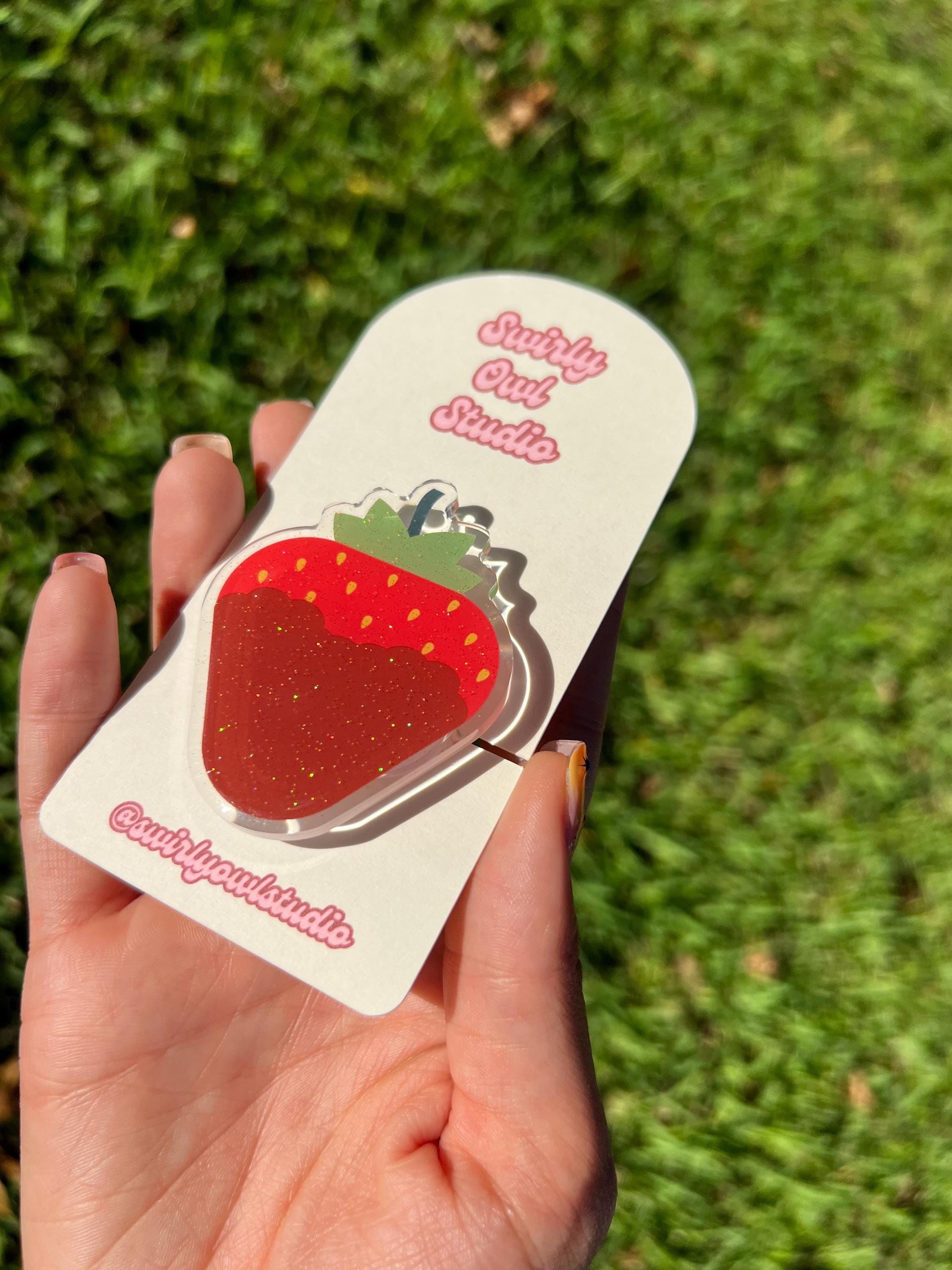 Chocolate Covered Strawberry Magnetic Kindle Grip, Glitter Strawberry Phone Holder, Cute E-Reader Accessory, Bookish Glittery Phone Grip