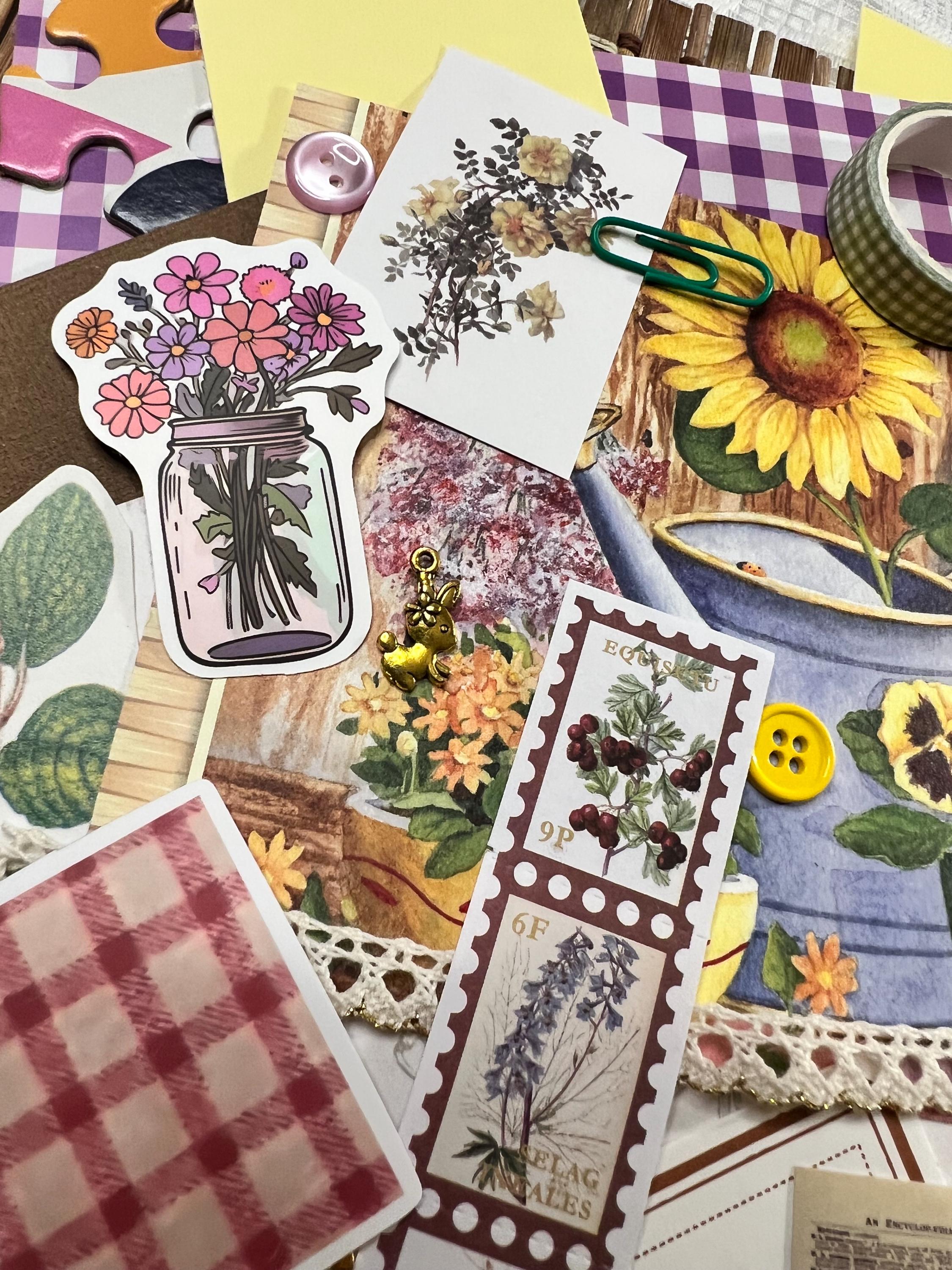 Grandmacore Junk Journal Kit – Vintage Botanical Ephemera, Cottagecore Scrapbook