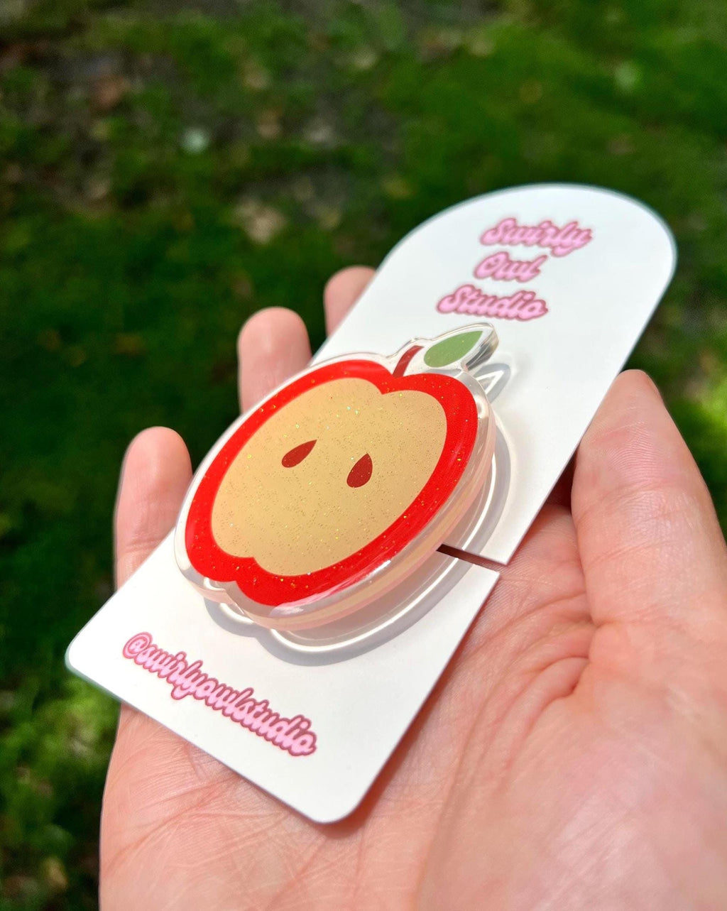 Red Apple Glittery Magnetic Kindle Grip - Acrylic Glitter Phone Grip- Phone Stand for IPhones, Androids, E-readers