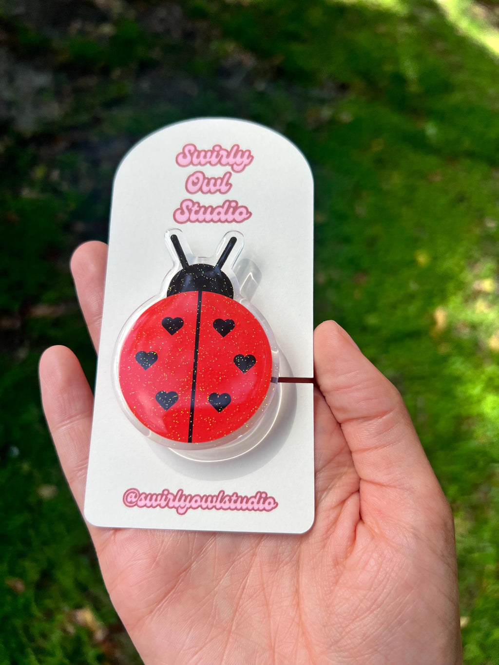 Ladybug Magnetic Glitter Kindle Grip - Cute E-Reader Accessory, Bookish Gift for Readers, Whimsigoth Kindle Pop Socket Alternative