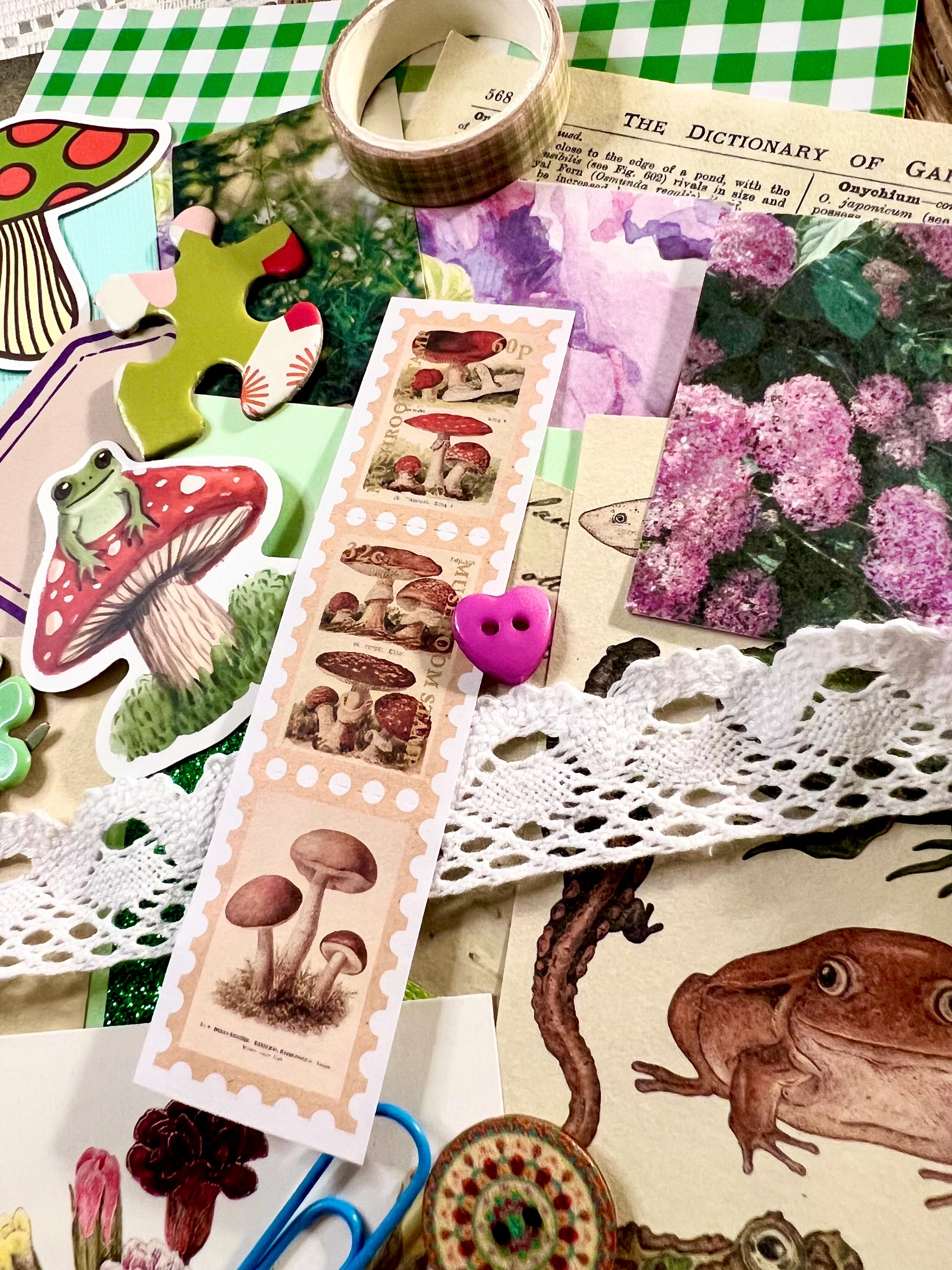 Cottagecore Junk Journal Kit, Frog Mushroom Ephemera, Scrapbook Supplies