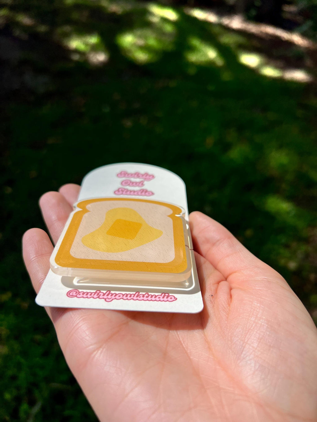 Buttered Toast Glitter Kindle/E-Reader Magnetic Grip - Cute Acrylic Phone Stand - Kawaii Food Phone Holder Gift for Bookish Lovers