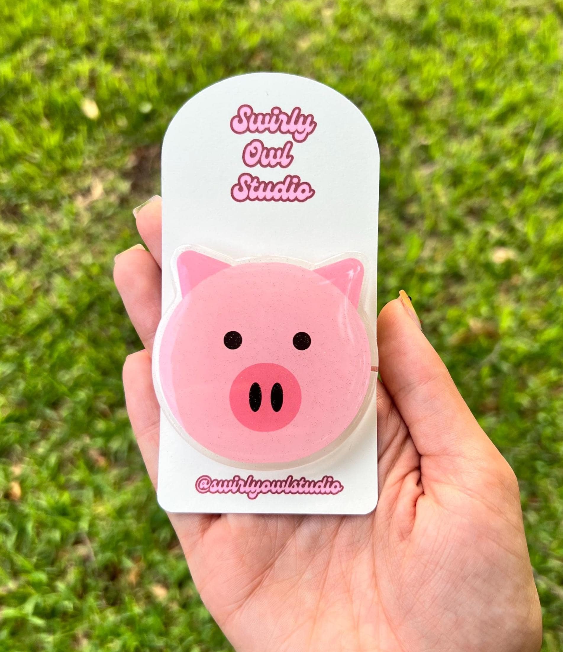 Pink Pig Glitter Magnetic Kindle Grip - Cute Sparkly Phone Grip - Cottagecore Acrylic Phone Holder- E-Reader Stand
