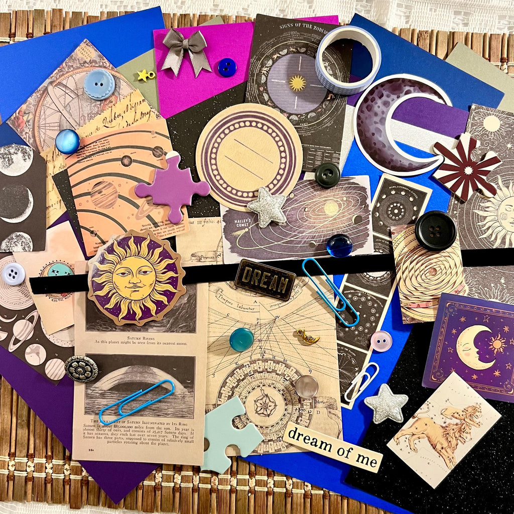 Vintage Celestial Junk Journal Kit, Astrology Whimsigoth Ephemera, Scrapbook Supplies