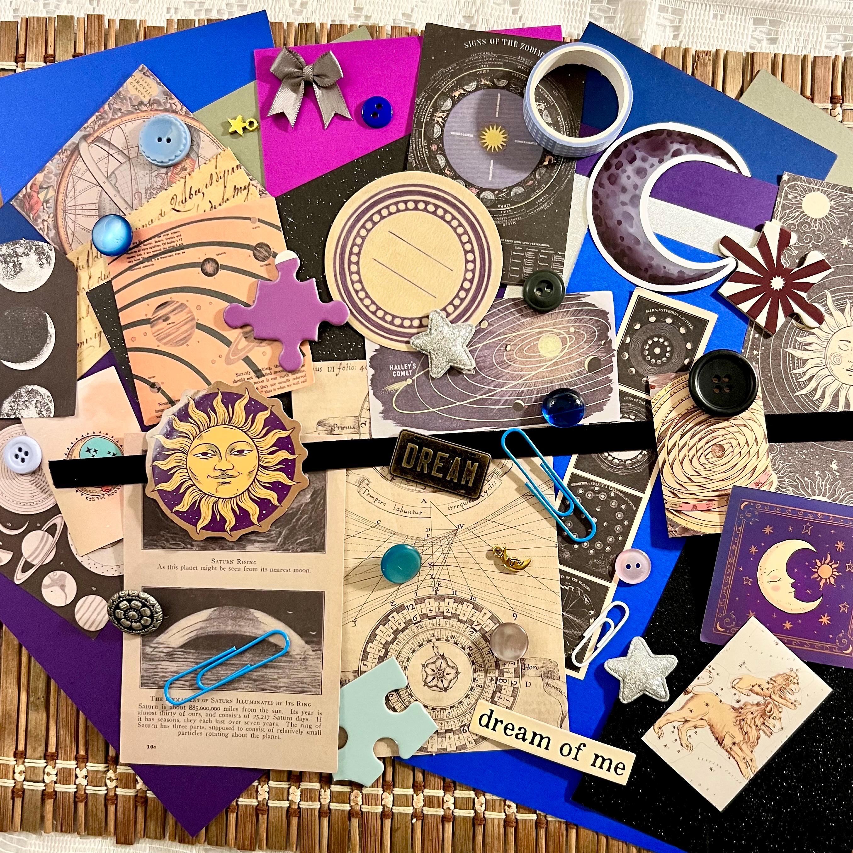 Vintage Celestial Junk Journal Kit, Astrology Whimsigoth Ephemera, Scrapbook Supplies