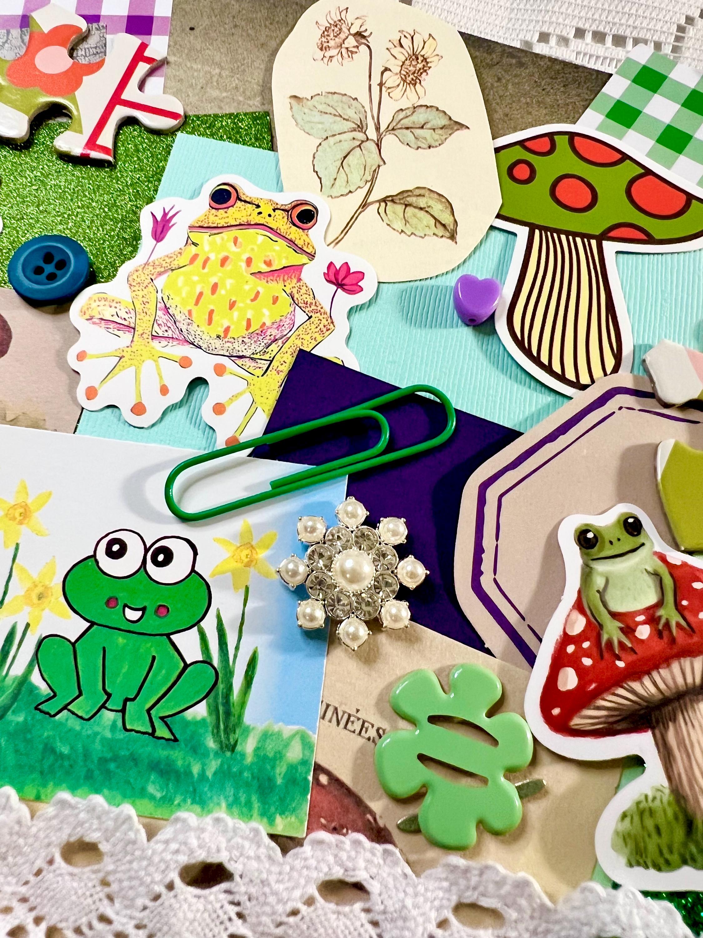 Cottagecore Junk Journal Kit, Frog Mushroom Ephemera, Scrapbook Supplies