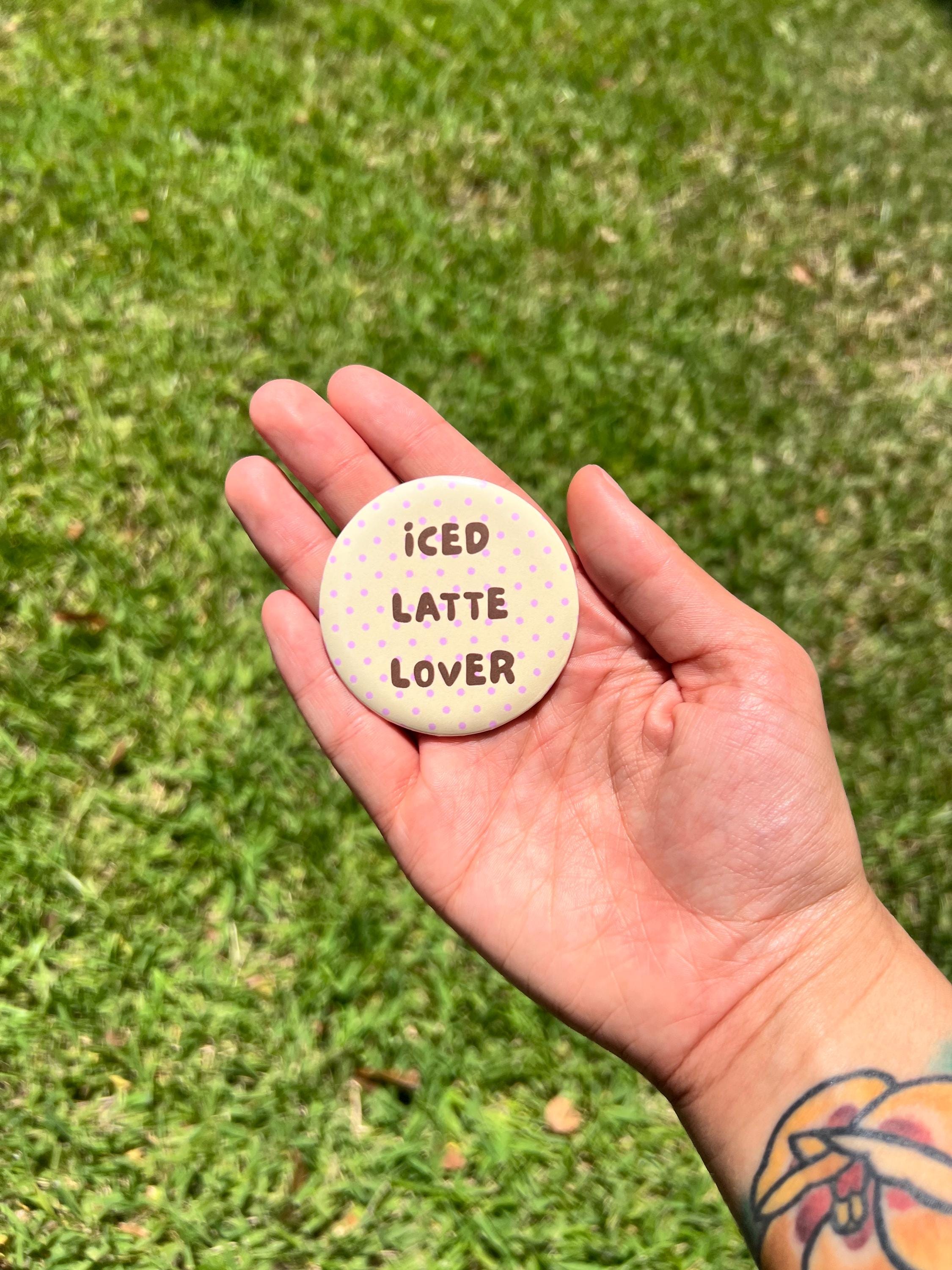 Iced Latte Lover Button Pin – 2.25" Cute Coffee Polka Dot Badge, Aesthetic Kawaii Backpack Pin, Cafe and Drink Accessories, Y2K Indie Gift