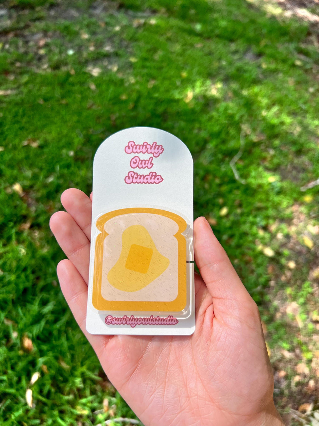 Buttered Toast Glitter Kindle/E-Reader Magnetic Grip - Cute Acrylic Phone Stand - Kawaii Food Phone Holder Gift for Bookish Lovers