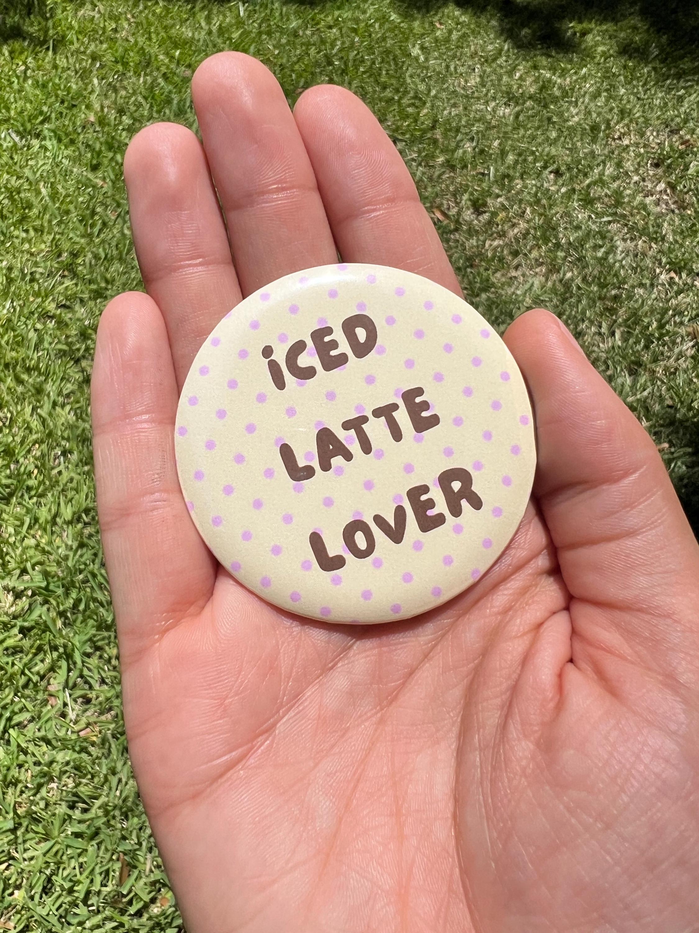 Iced Latte Lover Button Pin – 2.25" Cute Coffee Polka Dot Badge, Aesthetic Kawaii Backpack Pin, Cafe and Drink Accessories, Y2K Indie Gift