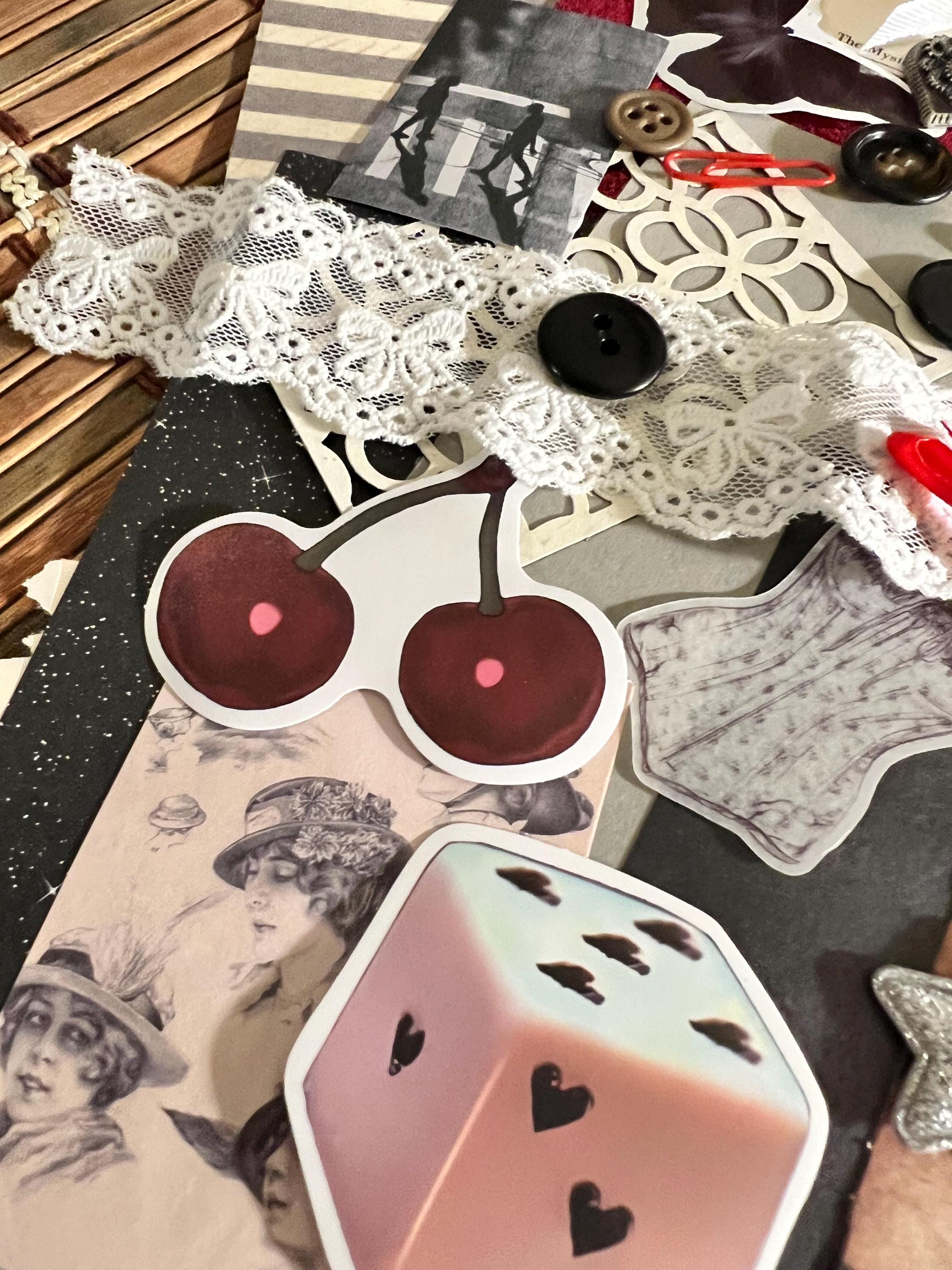 Dark Goth Grunge Journal Kit | Vintage Ephemera, Stickers, Lace, Buttons (Scrapbooking Collage)