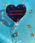 Out of Office Mentally Badge Reel | Glitter Epoxy Heart ID Clip, Goth Lanyard