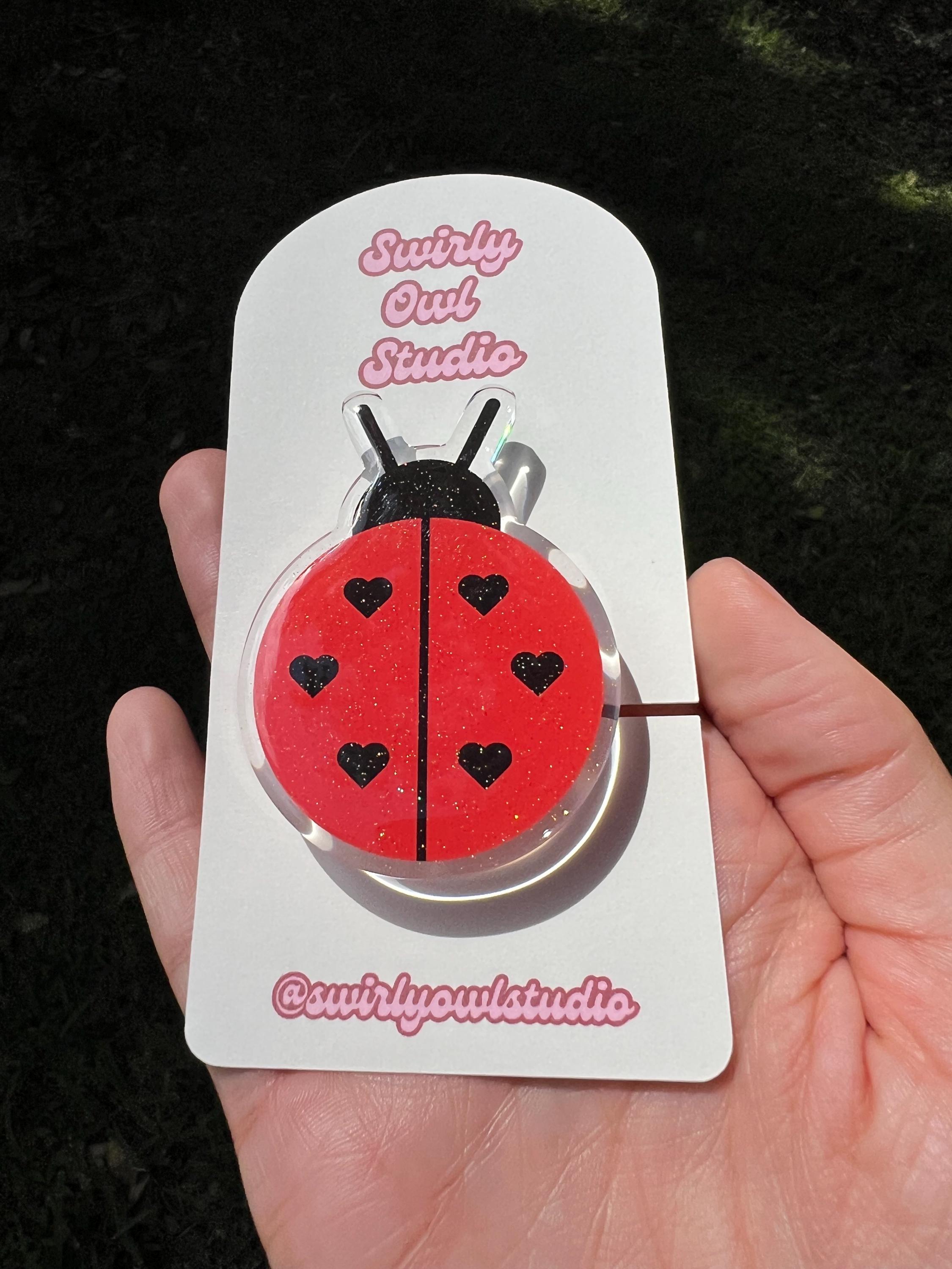 Ladybug Magnetic Glitter Kindle Grip - Cute E-Reader Accessory, Bookish Gift for Readers, Whimsigoth Kindle Pop Socket Alternative