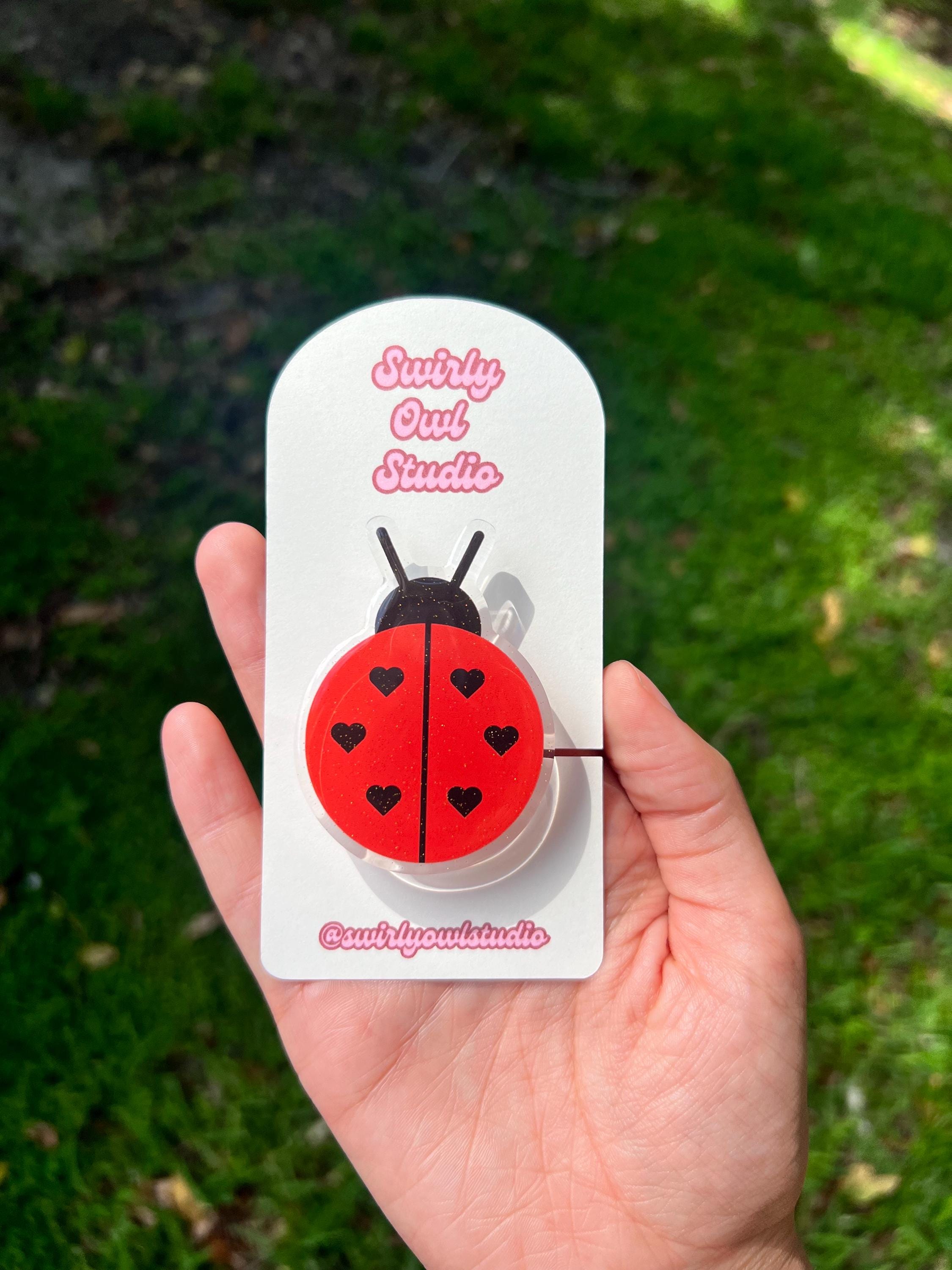 Ladybug Magnetic Glitter Kindle Grip - Cute E-Reader Accessory, Bookish Gift for Readers, Whimsigoth Kindle Pop Socket Alternative
