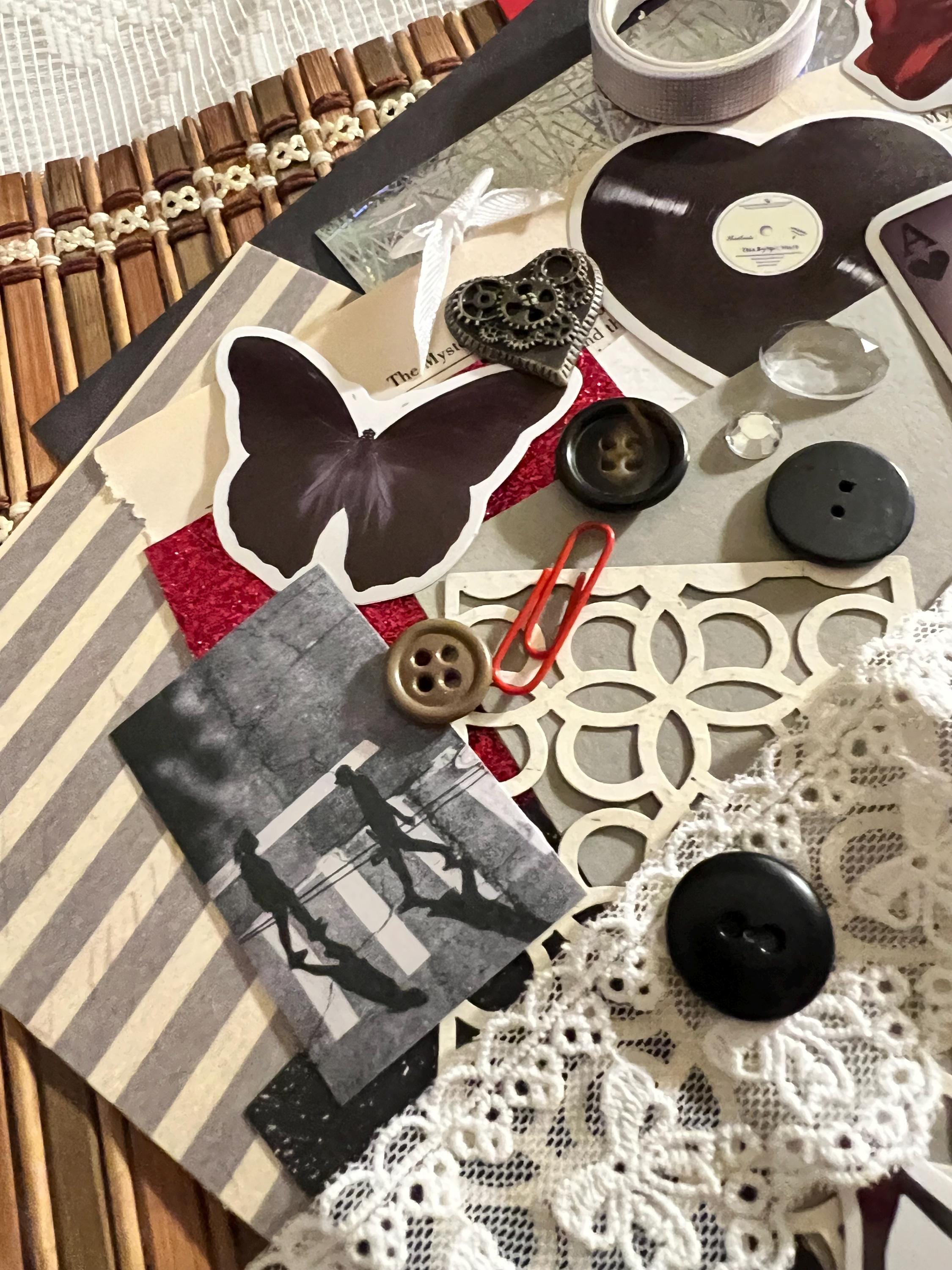 Dark Goth Grunge Journal Kit | Vintage Ephemera, Stickers, Lace, Buttons (Scrapbooking Collage)
