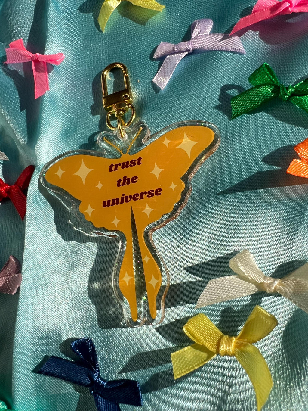 Luna Moth Acrylic Bag Charm – Trust the Universe Keychain, Celestial Purse Accessory