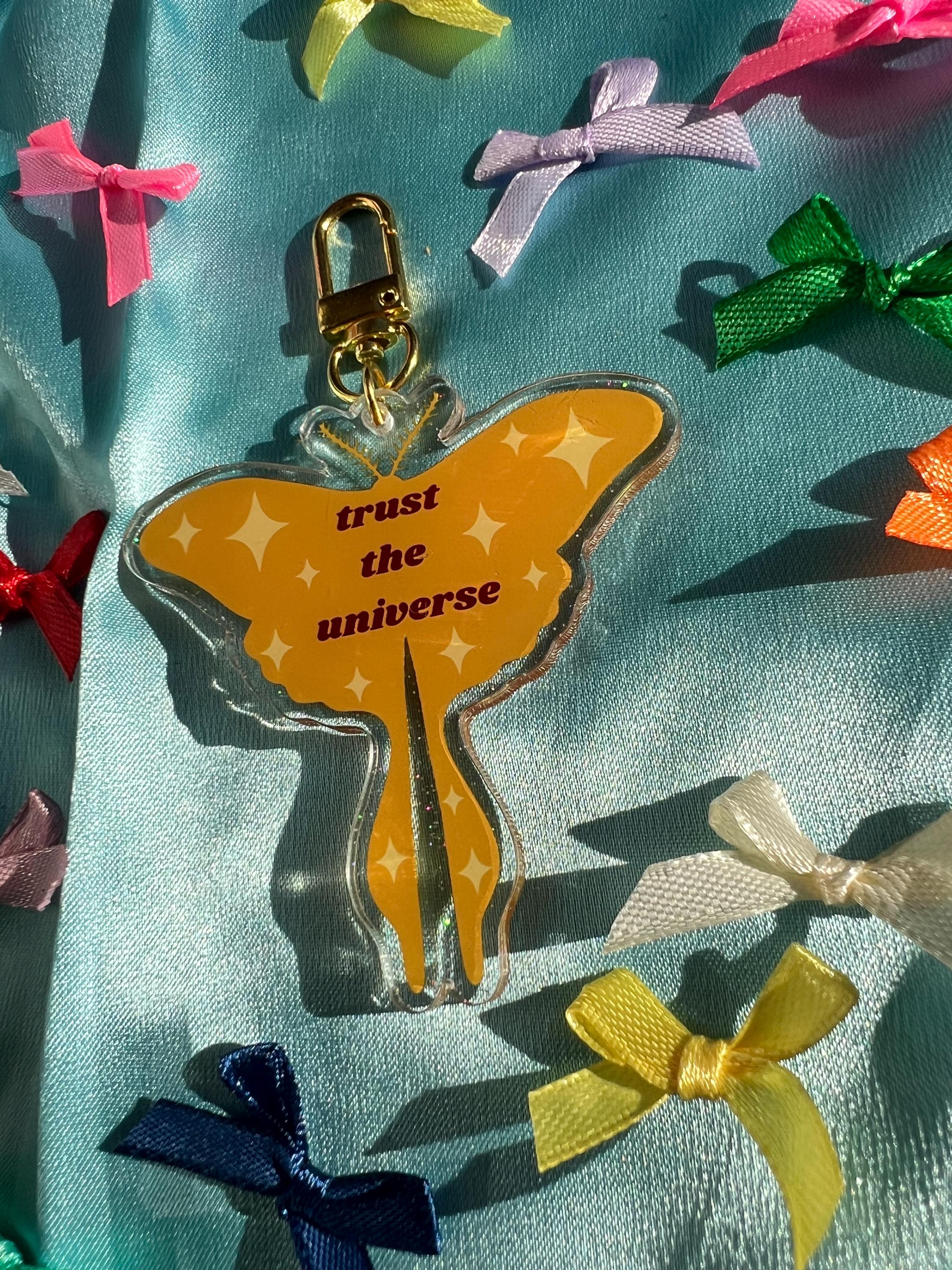 Luna Moth Acrylic Bag Charm – Trust the Universe Keychain, Celestial Purse Accessory