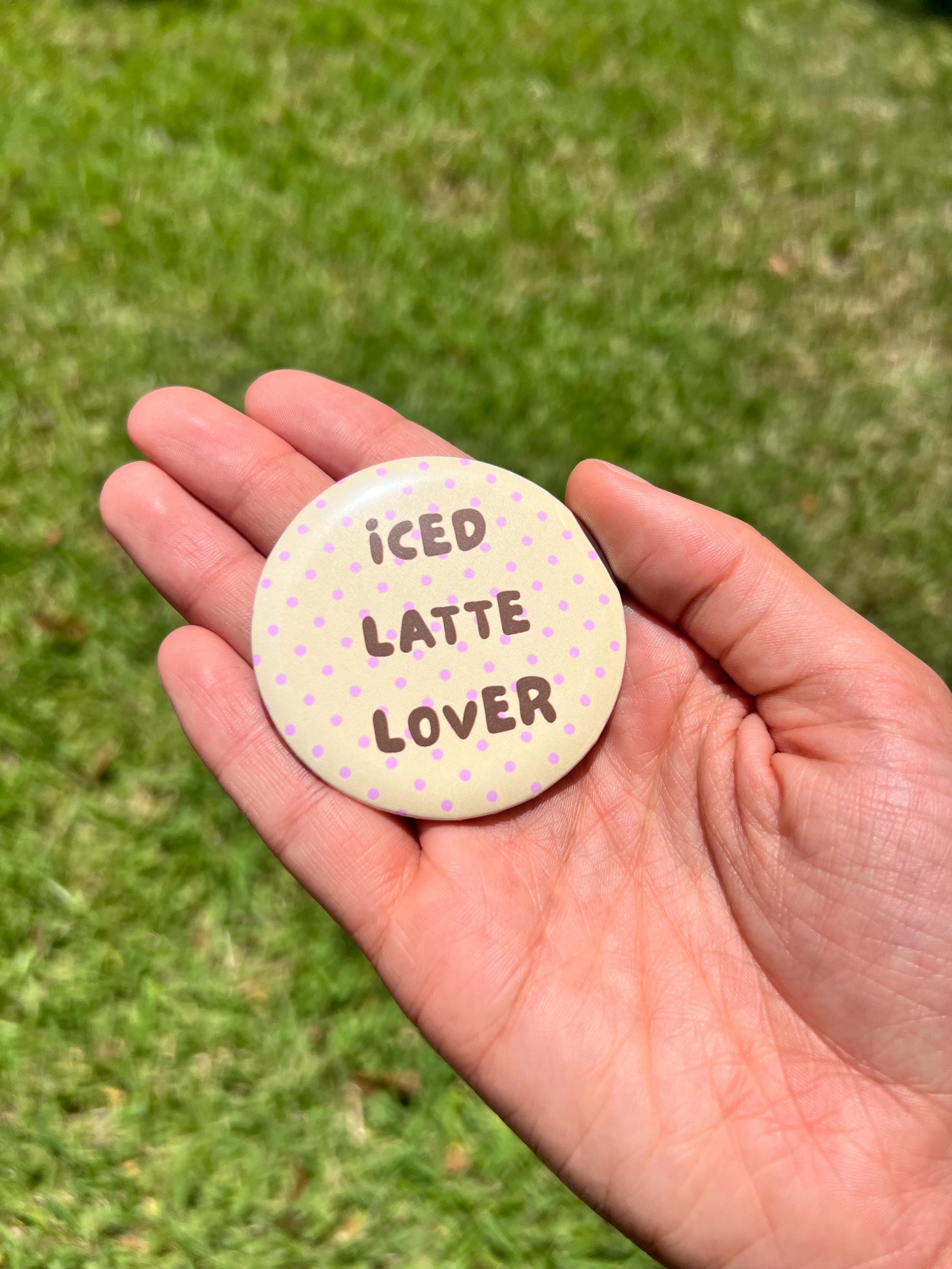Iced Latte Lover Button Pin – 2.25" Cute Coffee Polka Dot Badge, Aesthetic Kawaii Backpack Pin, Cafe and Drink Accessories, Y2K Indie Gift