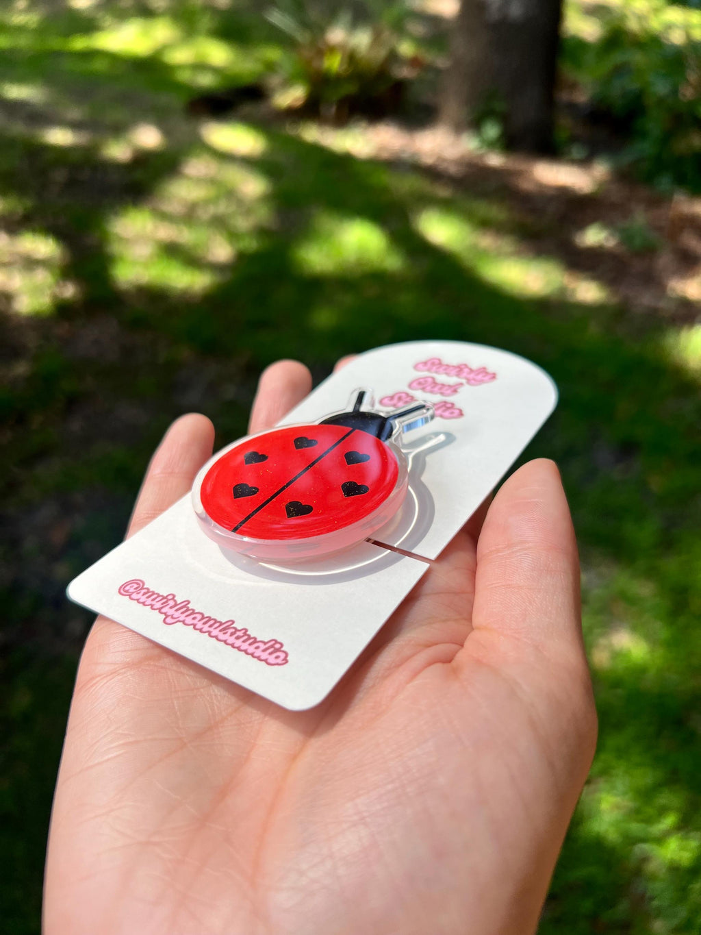 Ladybug Magnetic Glitter Kindle Grip - Cute E-Reader Accessory, Bookish Gift for Readers, Whimsigoth Kindle Pop Socket Alternative
