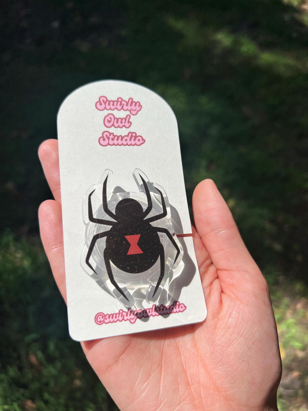 Spooky Black Widow Magnetic Glitter Kindle Grip | Whimsigoth Kindle Accessory | Goth E-Reader Stand | Handcrafted Spider Phone Stand