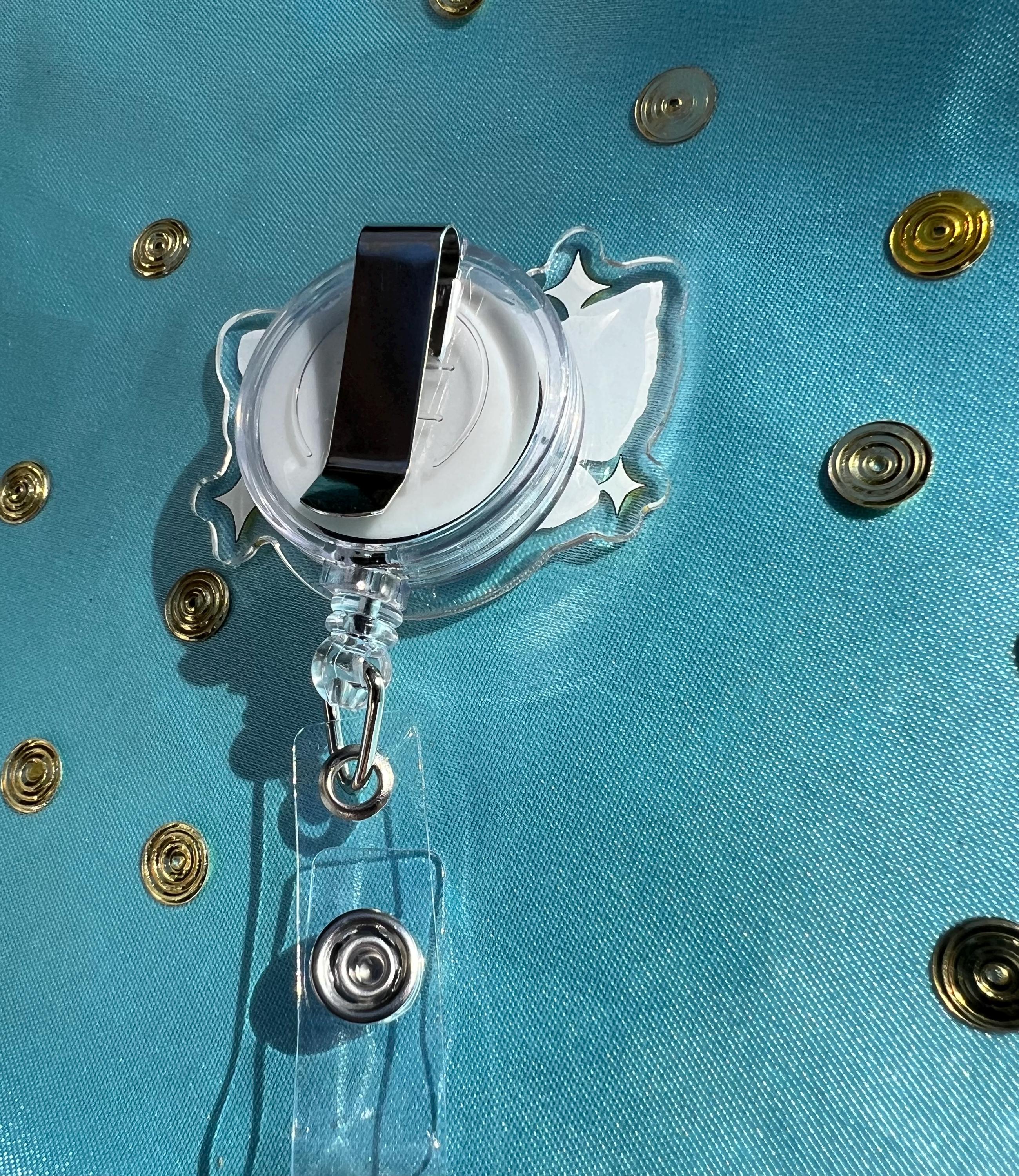 Whimsigoth Moth Badge Reel | Watercolor Insect ID Holder, Glitter Epoxy Lanyard Clip