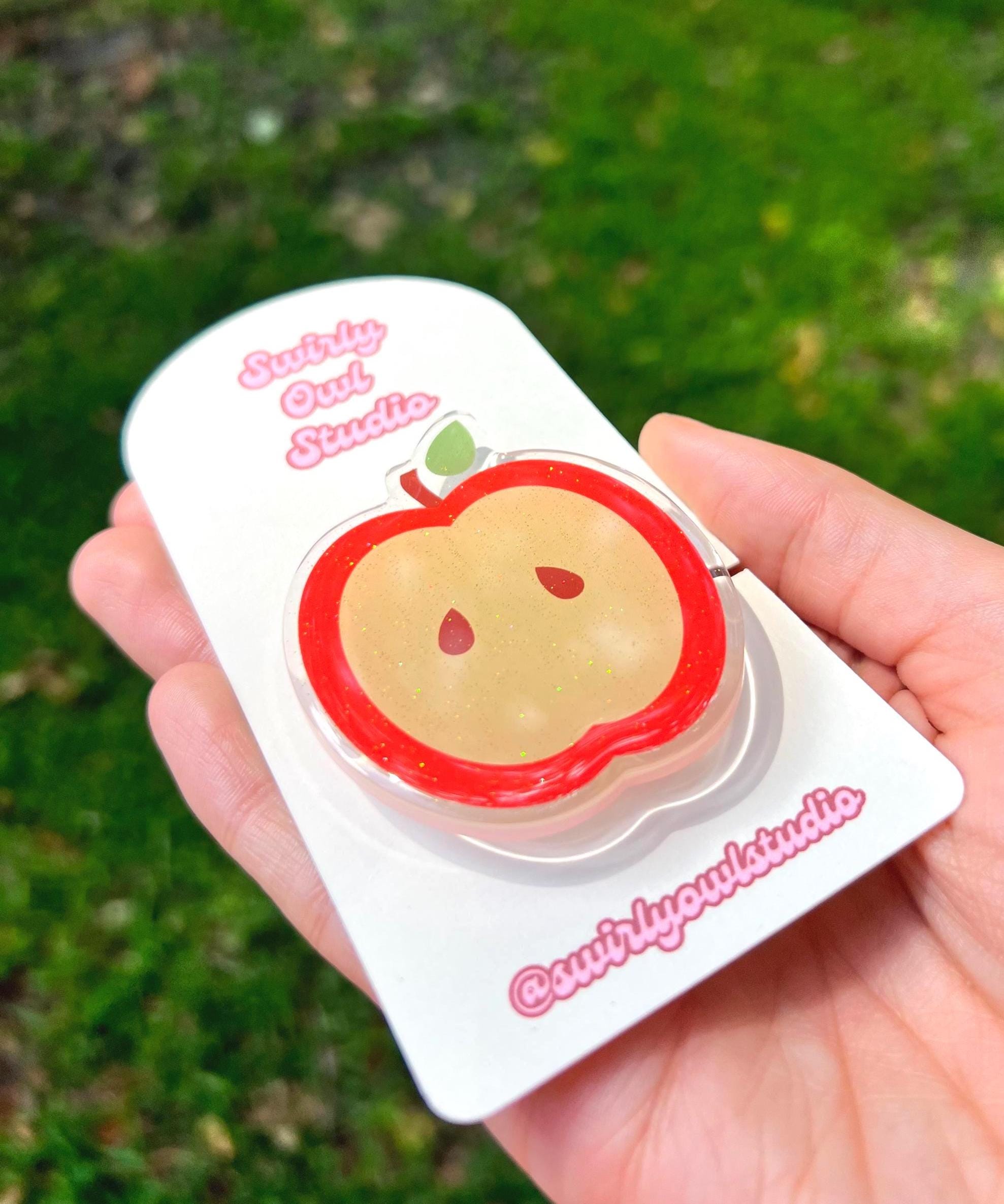 Red Apple Glittery Magnetic Kindle Grip - Acrylic Glitter Phone Grip- Phone Stand for IPhones, Androids, E-readers