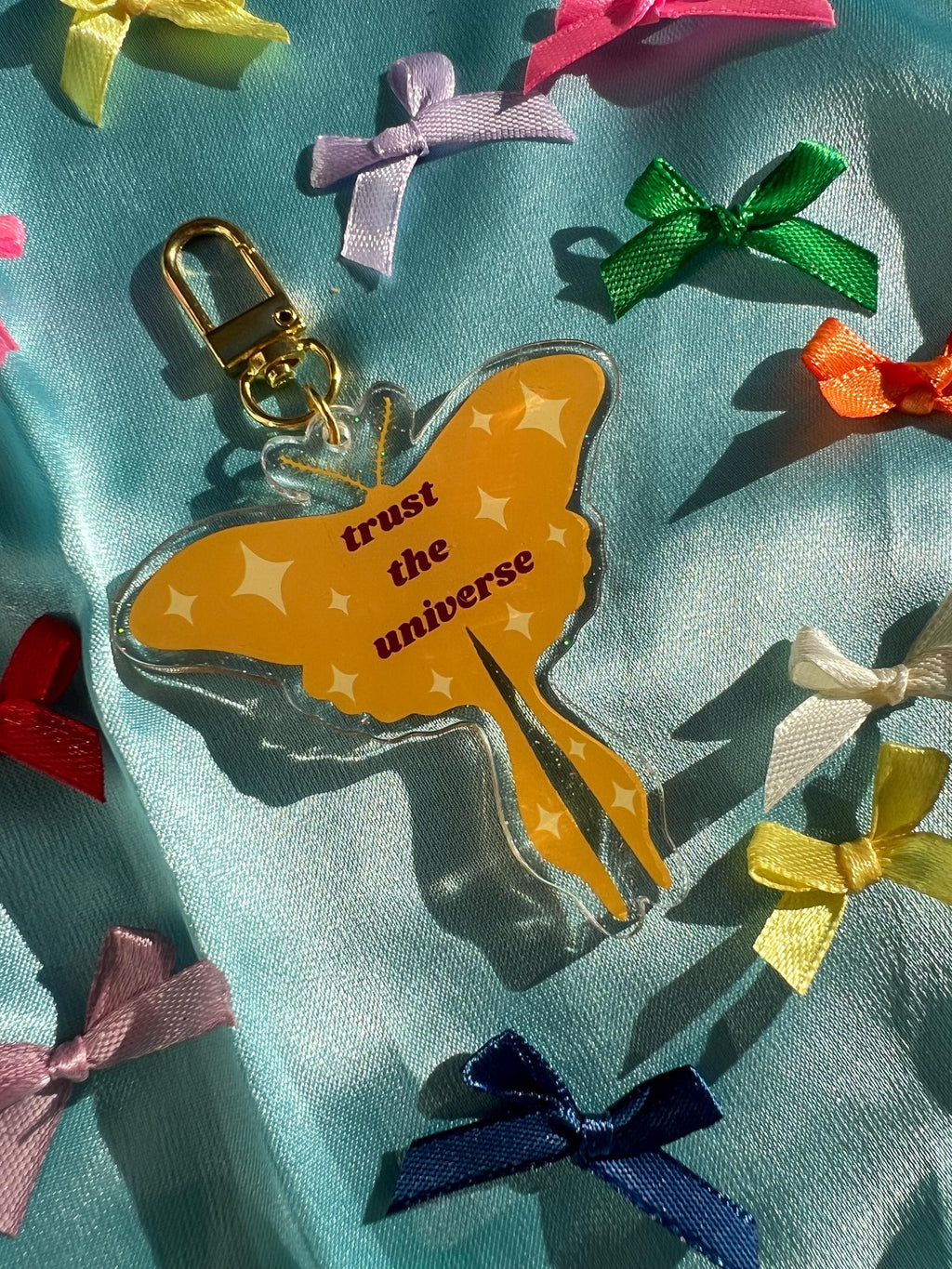 Luna Moth Acrylic Bag Charm – Trust the Universe Keychain, Celestial Purse Accessory